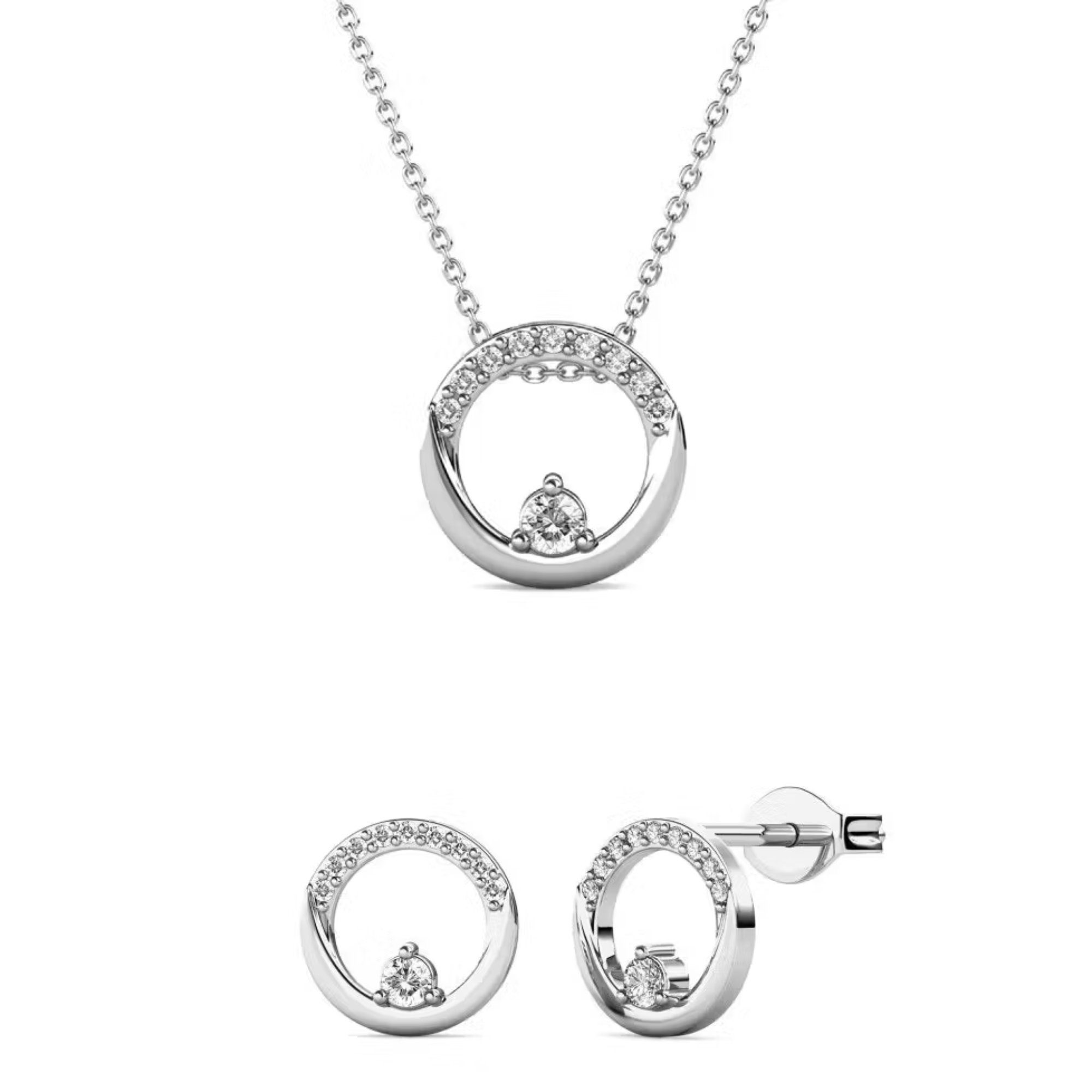 Schmuckset Klarinen Silber - Set : Halskette, Ohrringe & 30 Kristalle