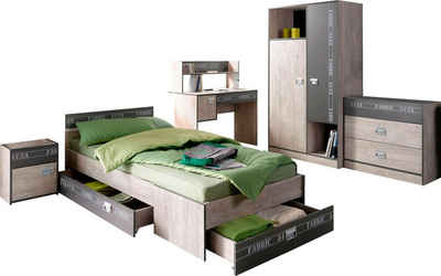 Parisot Jugendzimmer-Set Fabric, (Set, 4-St., Bett, Bettschubkasten, Kleiderschrank, Nachttisch), wahlweise mit Aufbauservice