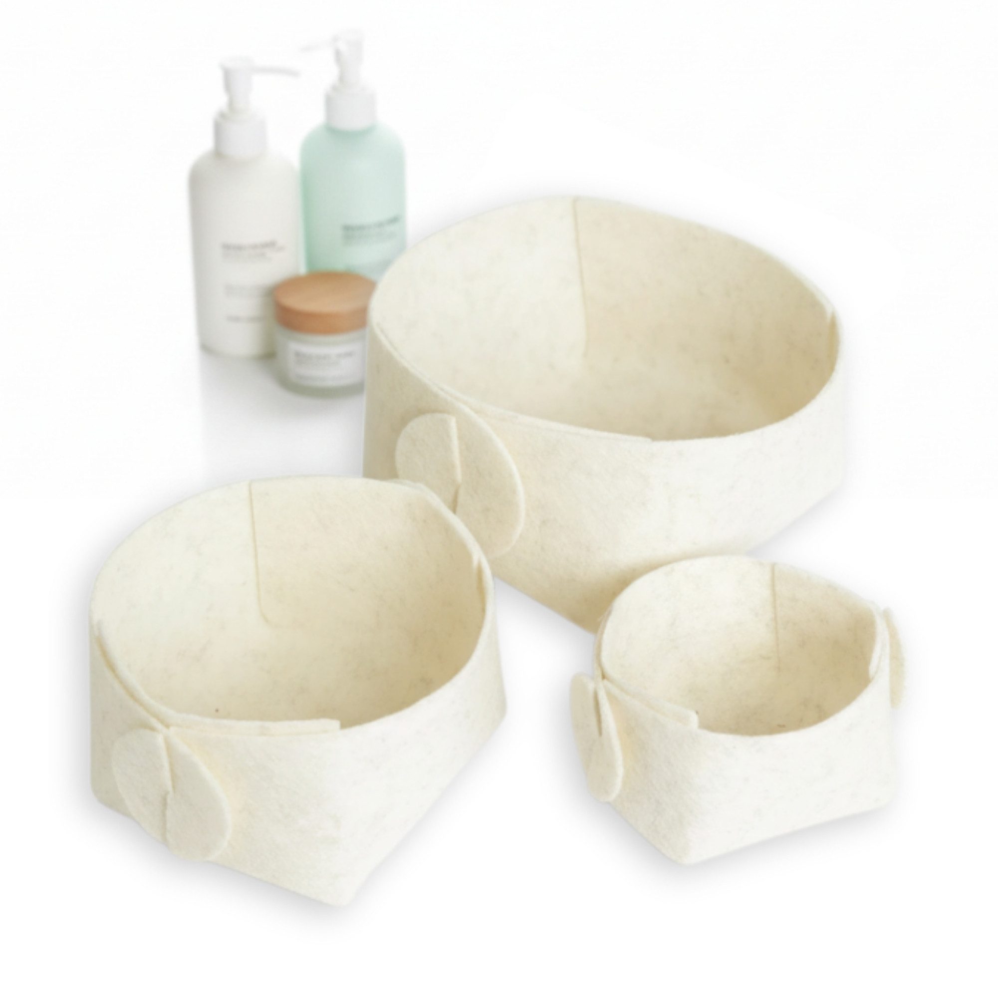 Libaro Badorganizer Aufbewahrungsbox stapelbar Ordnungsboxen Aufbewahrungskorb Stoff beige (3er-Set), Aufbewahrung Deko Ordnungsboxen Aufbewahrungskorb Filz