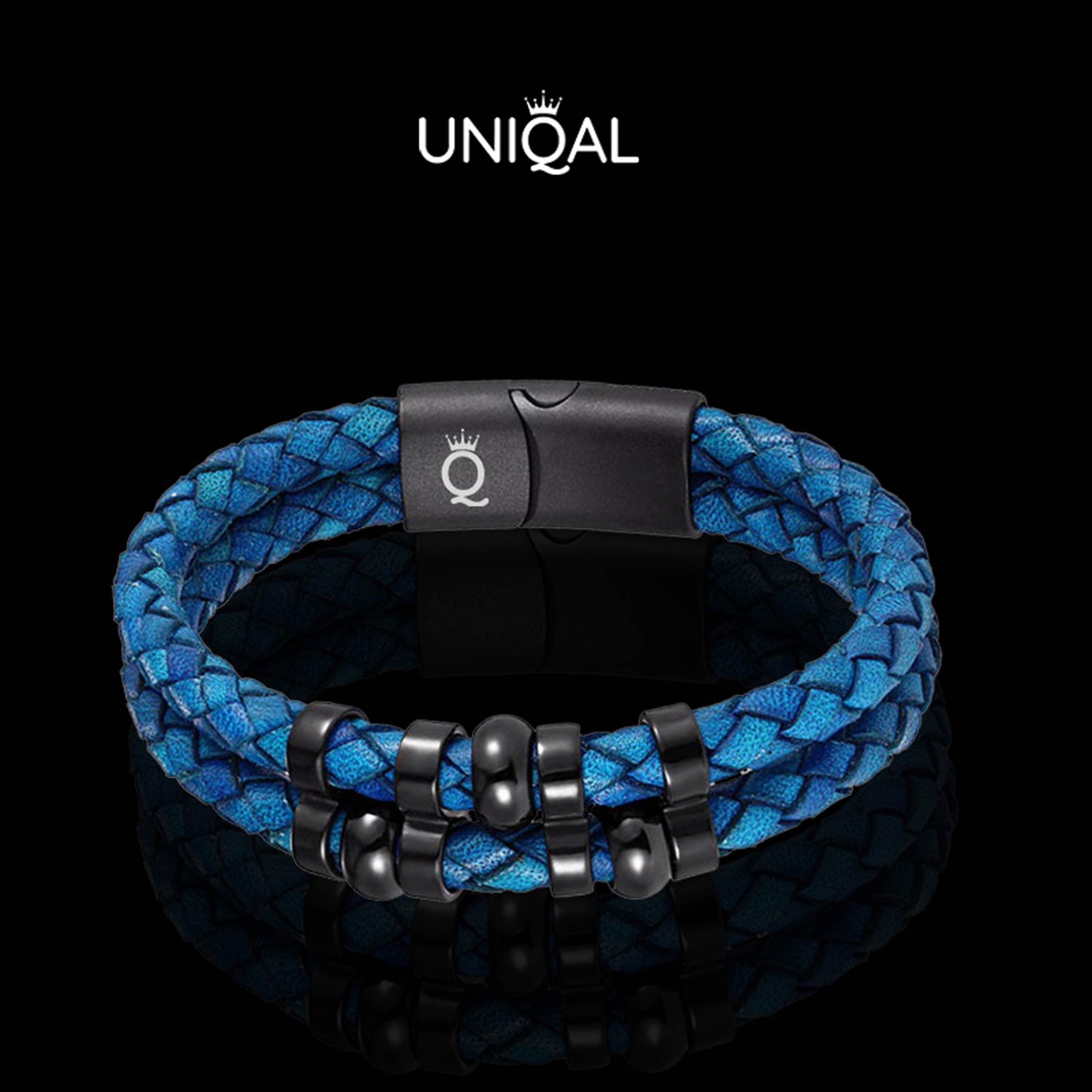 "MIRACLE" Lederarmband (Edelstahl, Casual Echtleder, Style, Herren Lederarmband Blau handgefertigt) UNIQAL.de geflochten