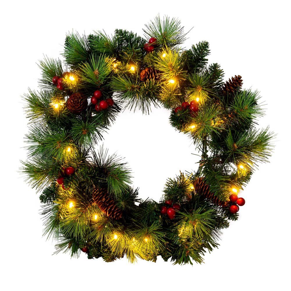 LED-Tannenkranz Mit Schnee – 50 Cm, 40 LEDs, Timer, Batteriebetrieben