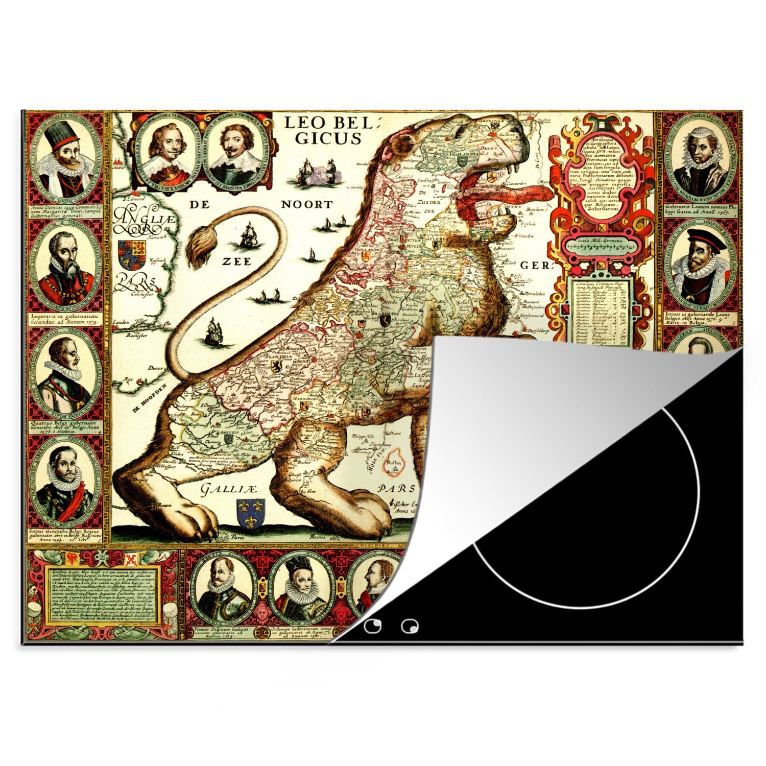 MuchoWow Herdblende-/Abdeckplatte Historische Karte der alten Niederlande, Vinyl, (1 tlg), 70x52 cm, Mobile Arbeitsfläche nutzbar, Ceranfeldabdeckung