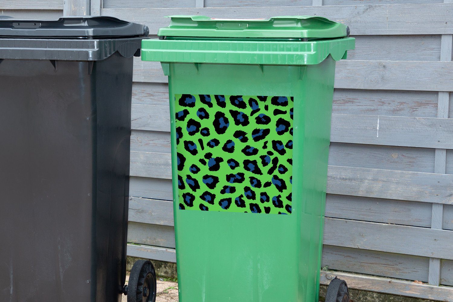 MuchoWow (1 Sticker, Grün - Mülleimer-aufkleber, Container, St), - Abfalbehälter - Neon Blau Wandsticker Panther Druck Mülltonne,
