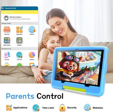 OUZRS Fur Kinder Elterliche Kontrolle Tablet (10", 64 GB, Android 12, Dual-Kamera HD/IPS, WiFi Bluetooth Netflix YouTube, mit Hüllen)