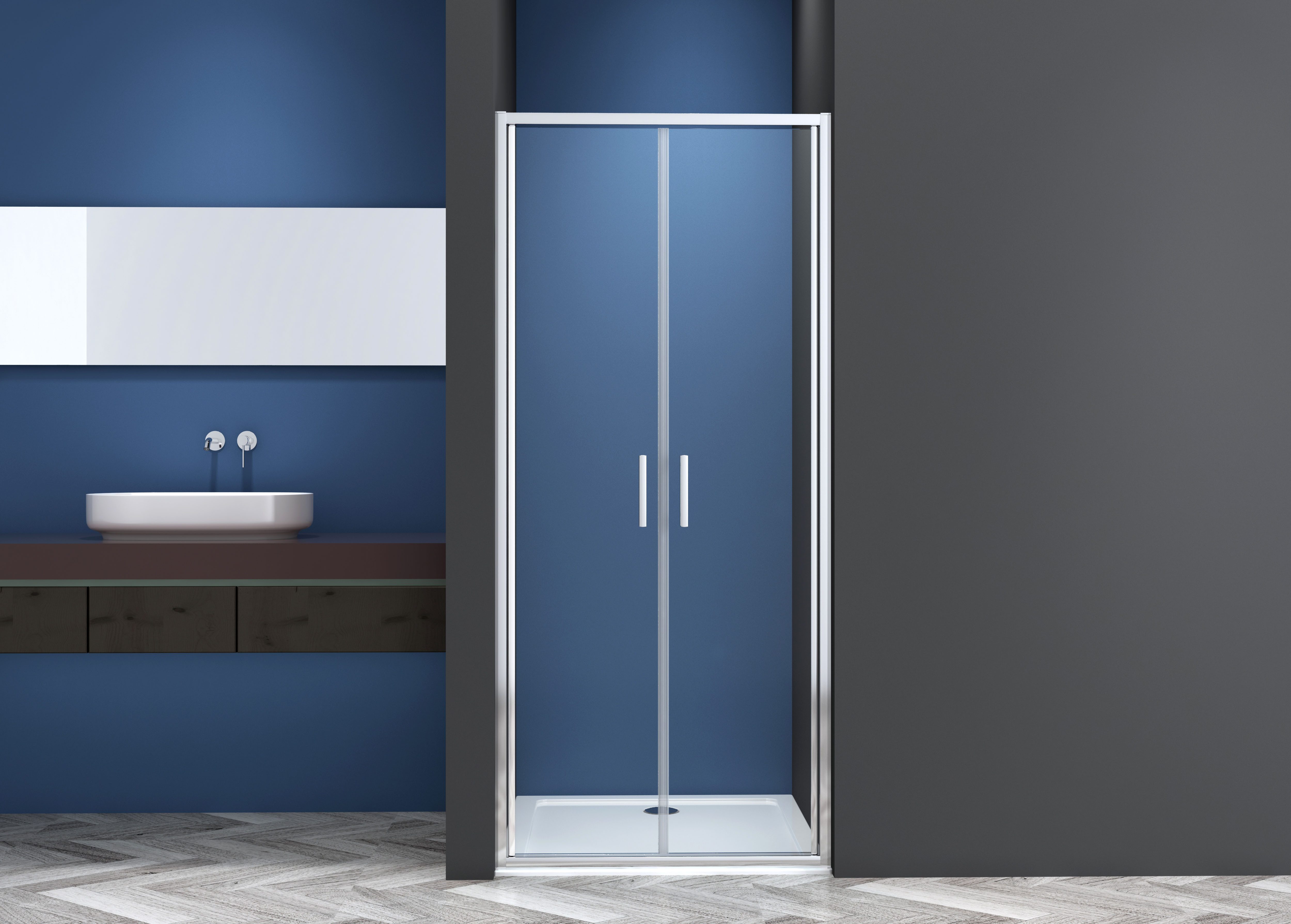 Sanotechnik Dusch-Doppelflügeltür Sanotechnik SlimLine Salontür chrom, 90x200 cm, Einscheibensicherheitsglas, 6mm ESG Sicherheitsglas mit Easy-Clean-Beschichtung