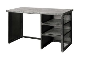 Massivmoebel24 Schreibtisch HEAVY INDUSTRY (Schreibtisch im stylischen Loft Stil, Zusammenspiel aus Metall und Holz, in grau lackiert 122x52x76 Mango montiert), industrial-Stil;Loft-Stil;auffälliges Design;