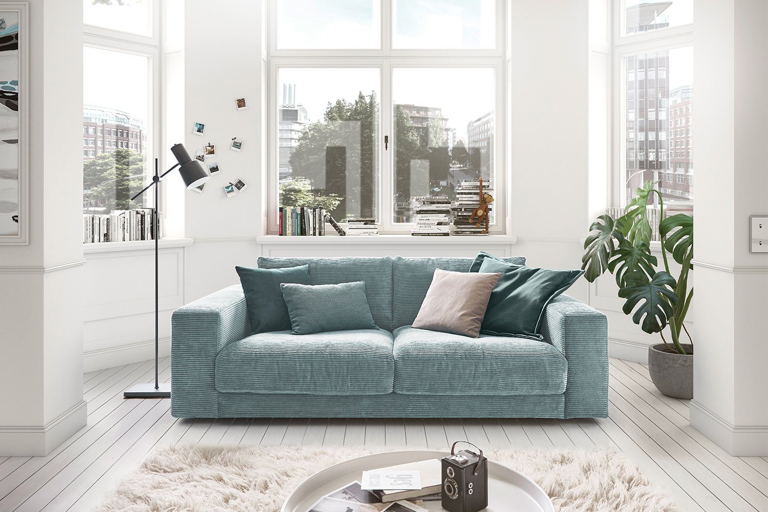 KAWOLA Sofa MADELINE, Cord 2-Sitzer od. 3-Sitzer versch. Farben hellblau