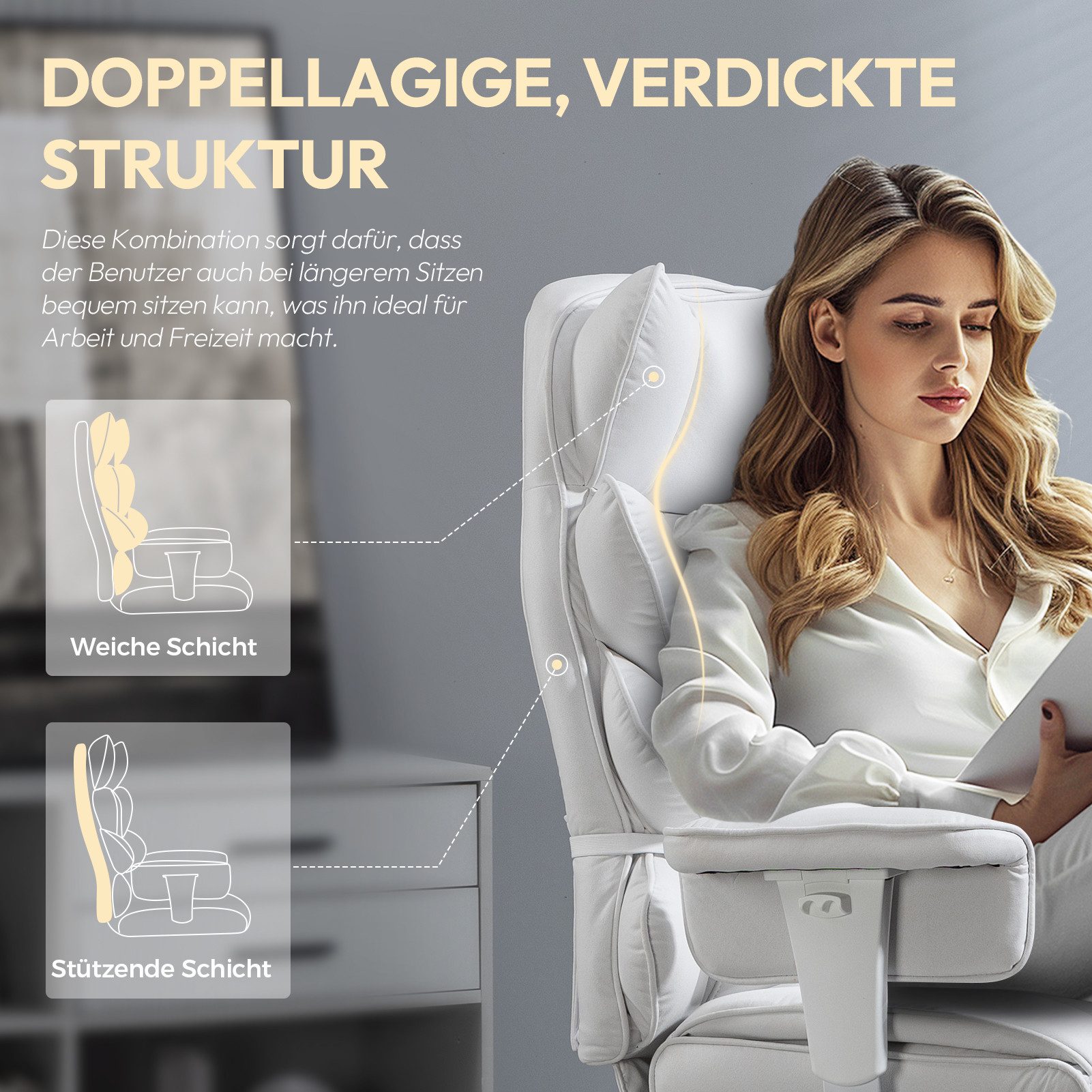 Dowinx Gaming-Stuhl Bürostuhl Ergonomisch mit Taschenfeder-Kissen (Packung), Chefsessel mit weiche Rückenlehne und verstellbare Lendenkissen – Bild 2 von 5