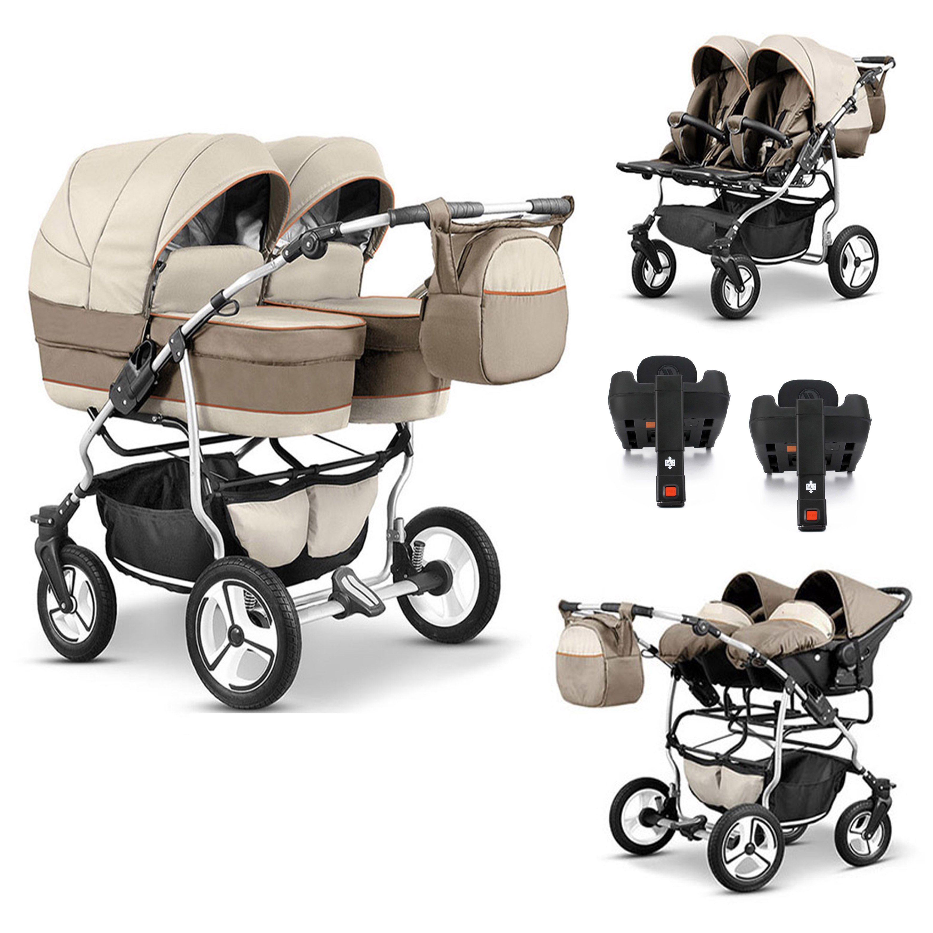 BabyMerc Zwillingswagen Twin Star 5 in 1 inkl. Sportsitze, Autositze und Isos in 16 Farben