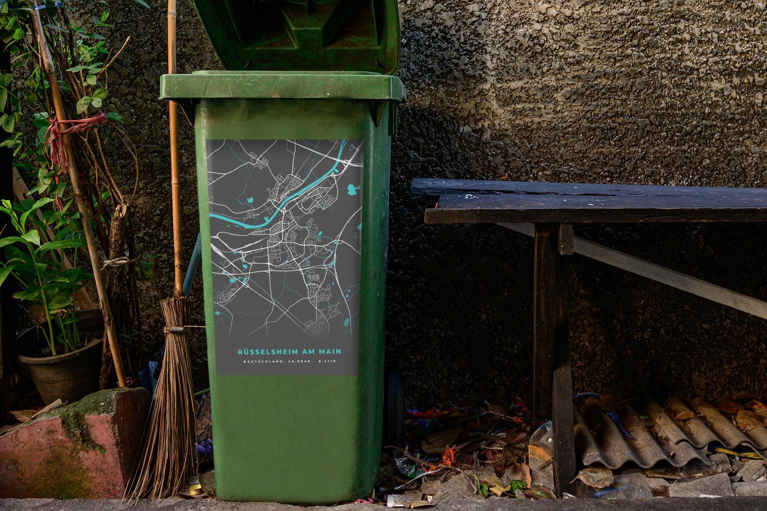 - Rüsselsheim St), Mülleimer-aufkleber, Blau Main Wandsticker Container, - MuchoWow Sticker, - - Stadtplan (1 Abfalbehälter am Mülltonne, Deutschland Karte