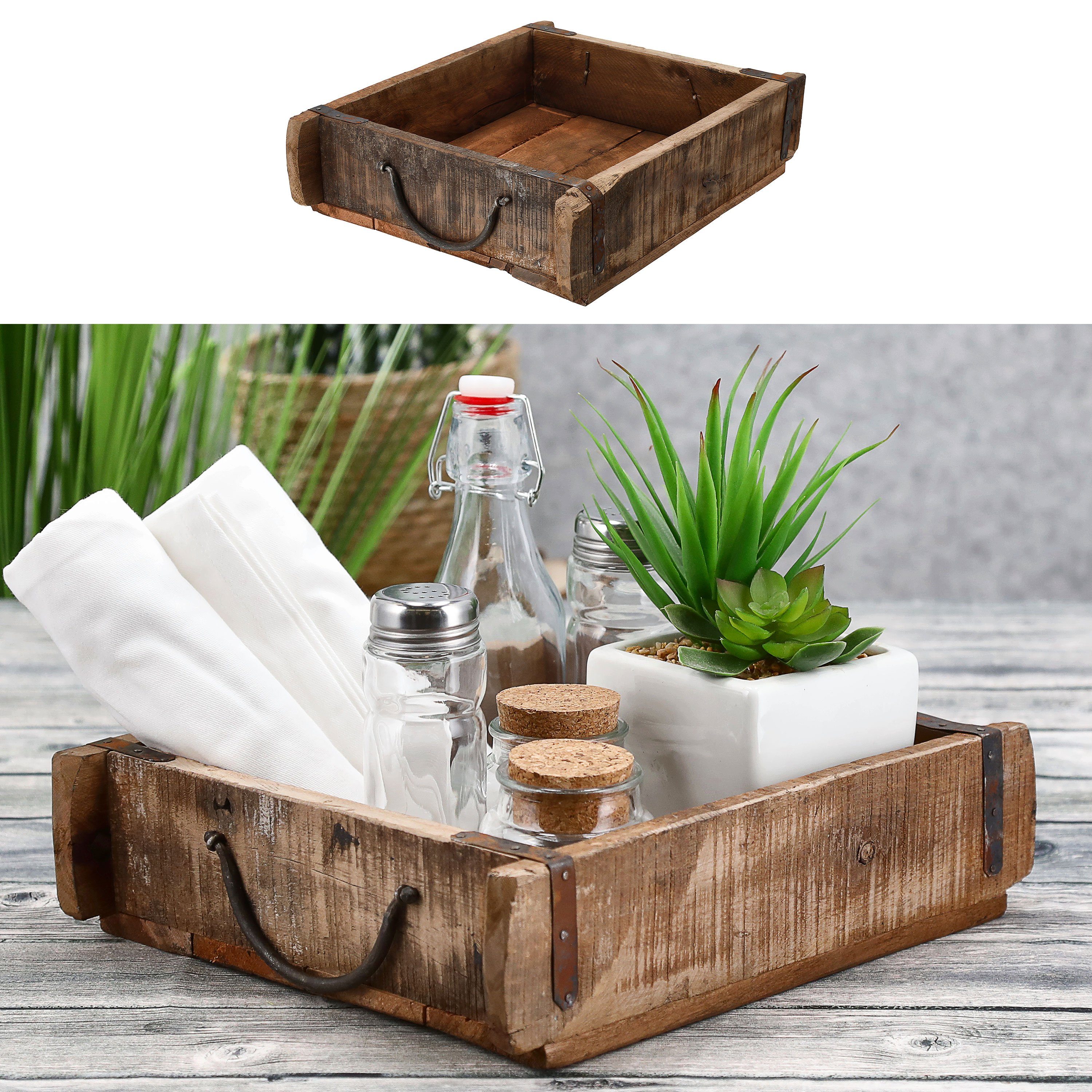 CEPEWA Holzkiste Holzkiste Ziegelform Altholz 30x25cm Upcycling Buche Metallhenkel