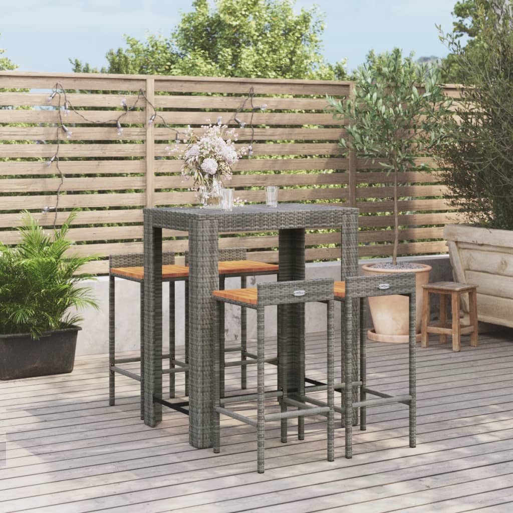 furnicato Gartenbar-Set Grau 100x60,5x110,5 cm mit Echtholz Barhockern 40x44x86, (1-tlg), Witterungsbeständige Sitzgruppe mit integrierter Fußstütze