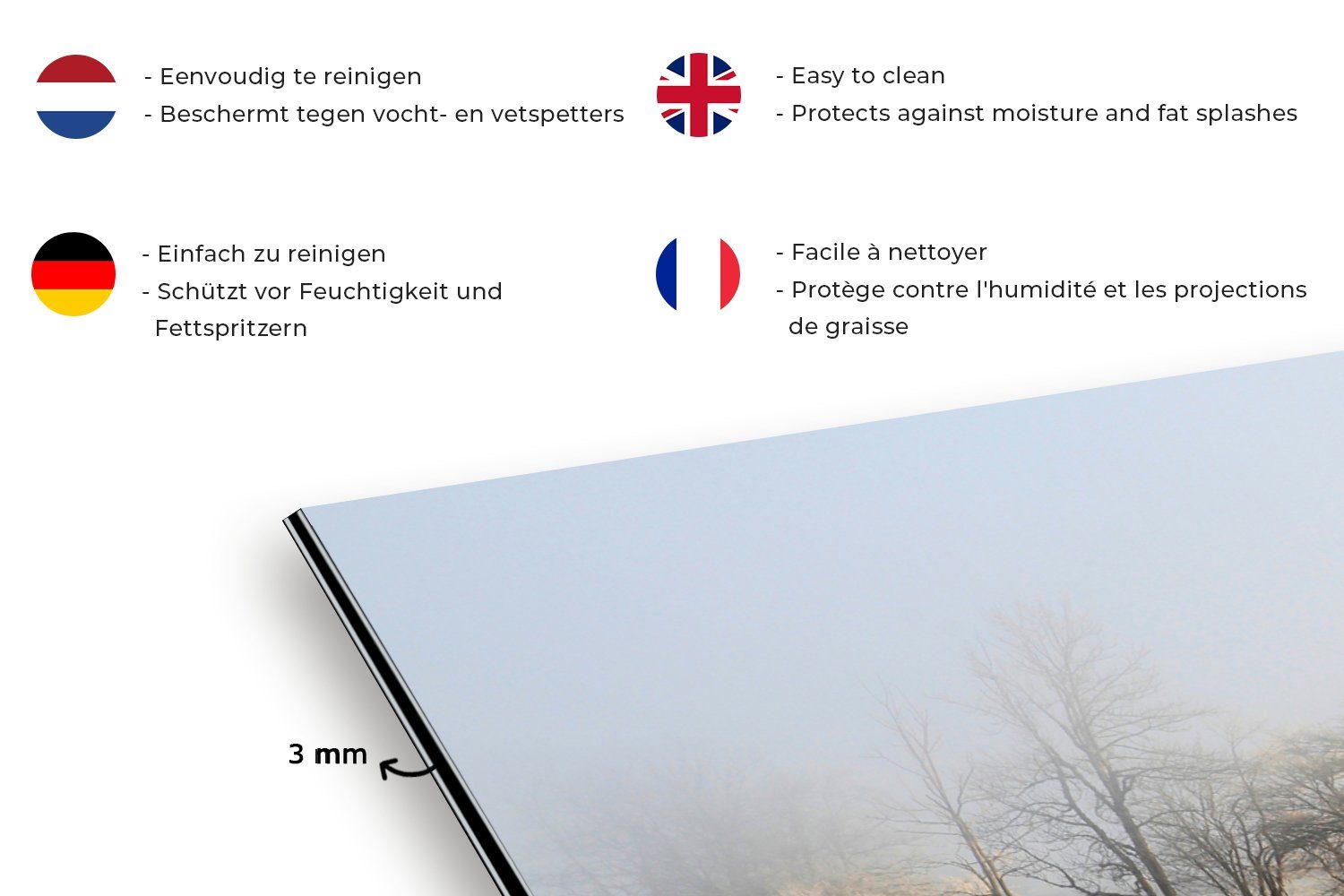 (1-tlg), 60x30 - Landschaft, Wasser Küchenrückwand für MuchoWow Küchen - Fett gegen Wandschutz, Bäume cm, Natur und - Schmutzflecken