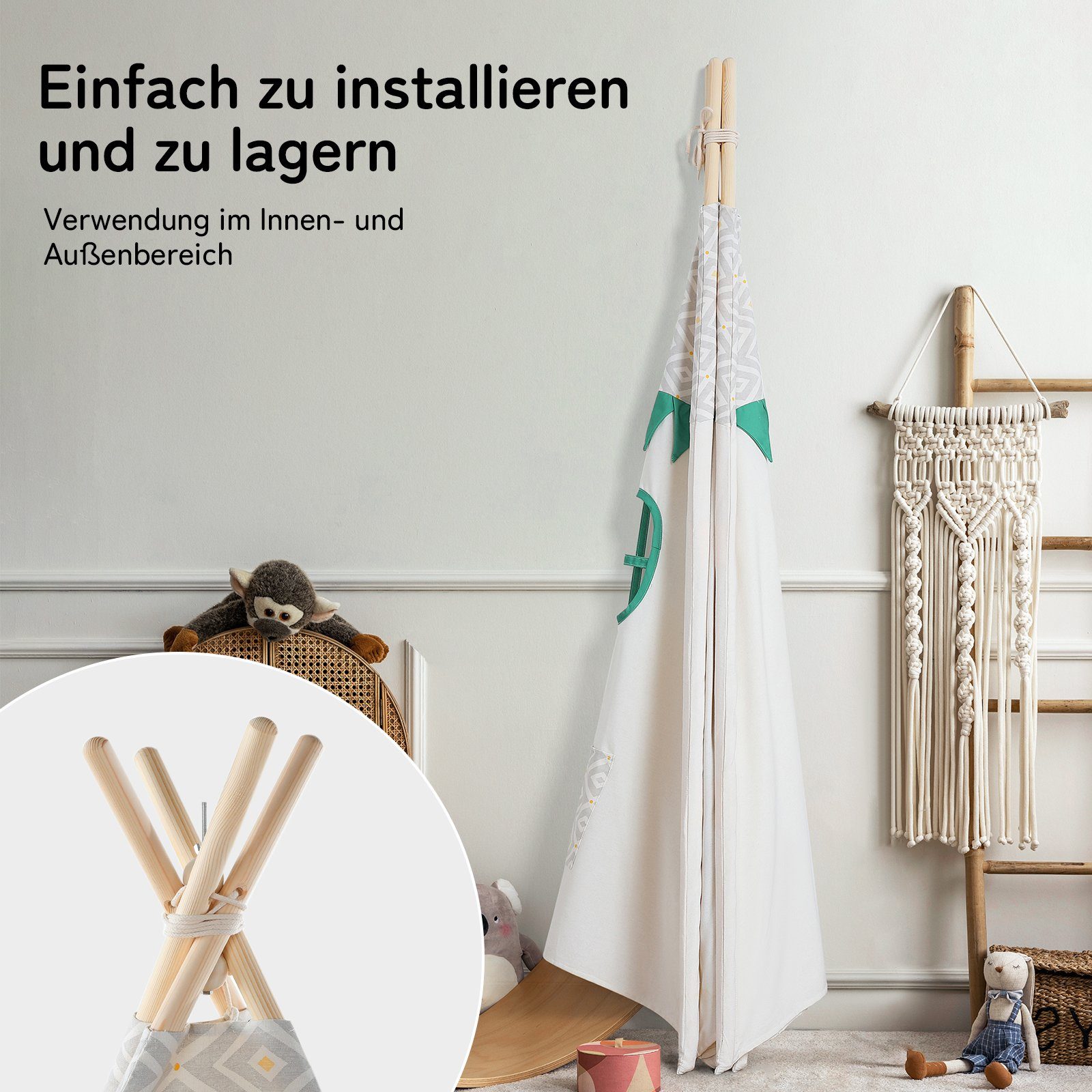 besrey Spielzelt Tipi Zelt für Kinder, Tippi Kinderzelt, Kindertipi +Lichtern Kindertipi aus 100% Baumwolle