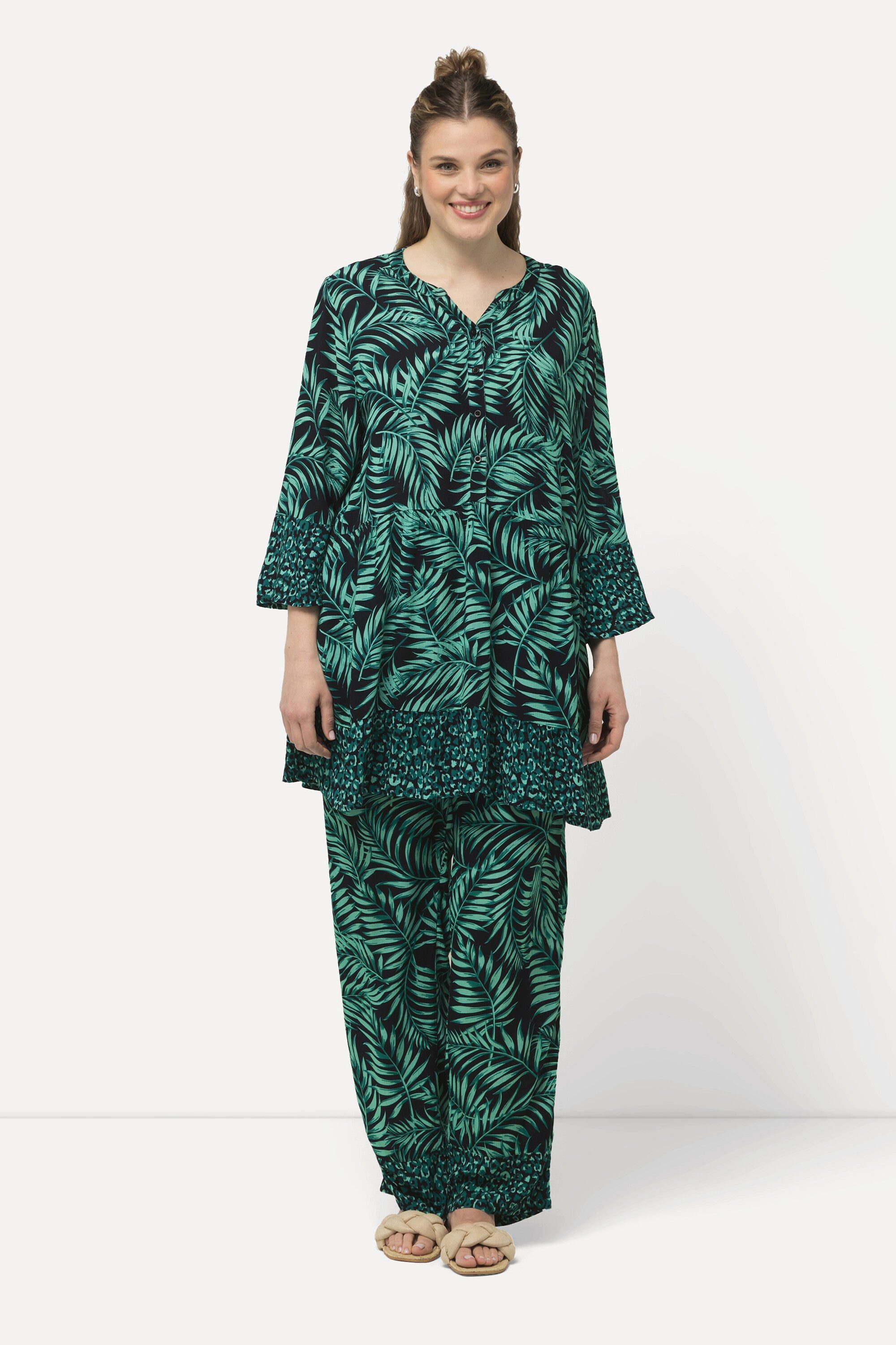 Ulla Popken Longbluse Longbluse Palmen A-Linie günstig online kaufen
