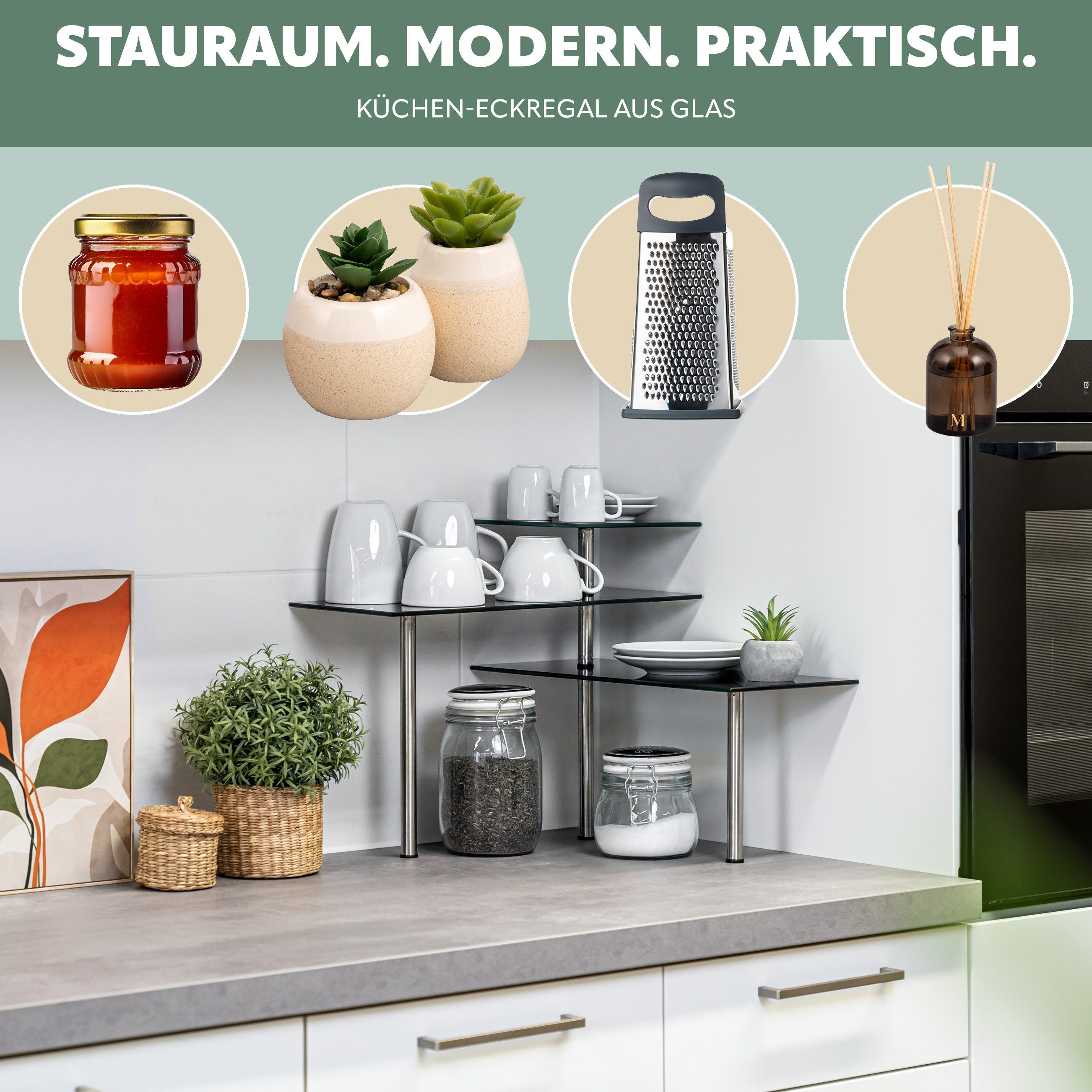 bremermann Küchenregal Eckregal, aus Glas und rostfreiem Edelstahl, schwarz günstig online kaufen