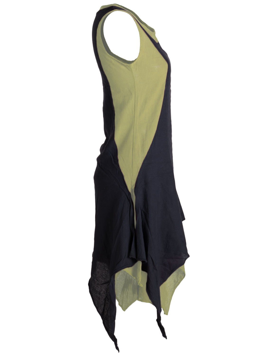Goa, Hippie Kleid Lagenlook Sommerkleid Style Boho, handgewebte Vishes Baumwolle olive-schwarz Ärmelloses