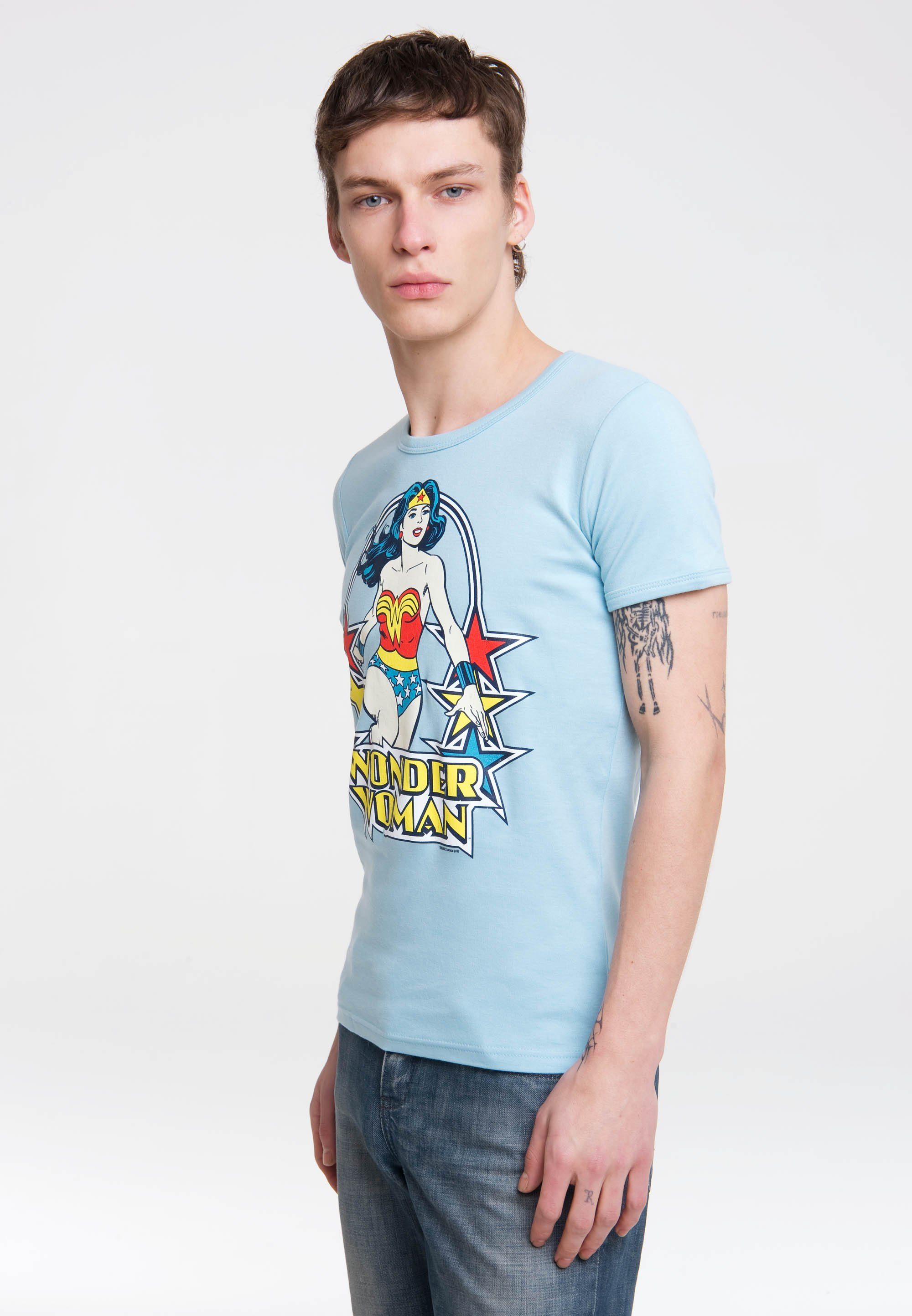 LOGOSHIRT T-Shirt Wonder Woman Retro-Print trendigem mit blau
