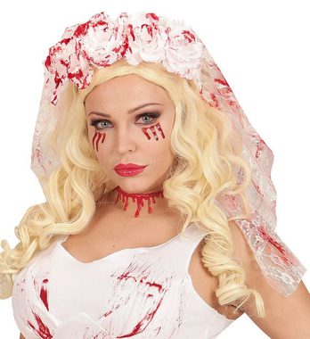 Widmann S.r.l. Kostüm Halloween 'Blutiger Brautschleier', Weiß Rot - Ha