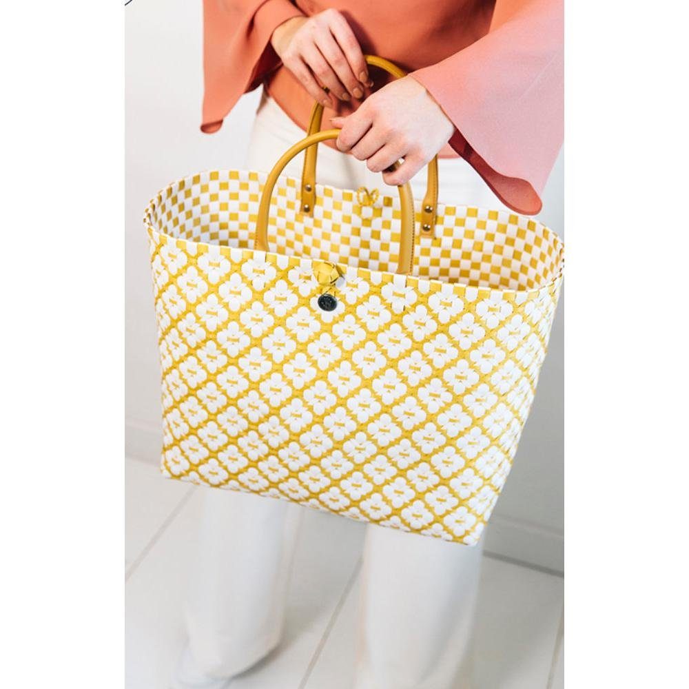 Shopper By Handed Bag Handed Pattern With By Einkaufskorb Motif White Mustard