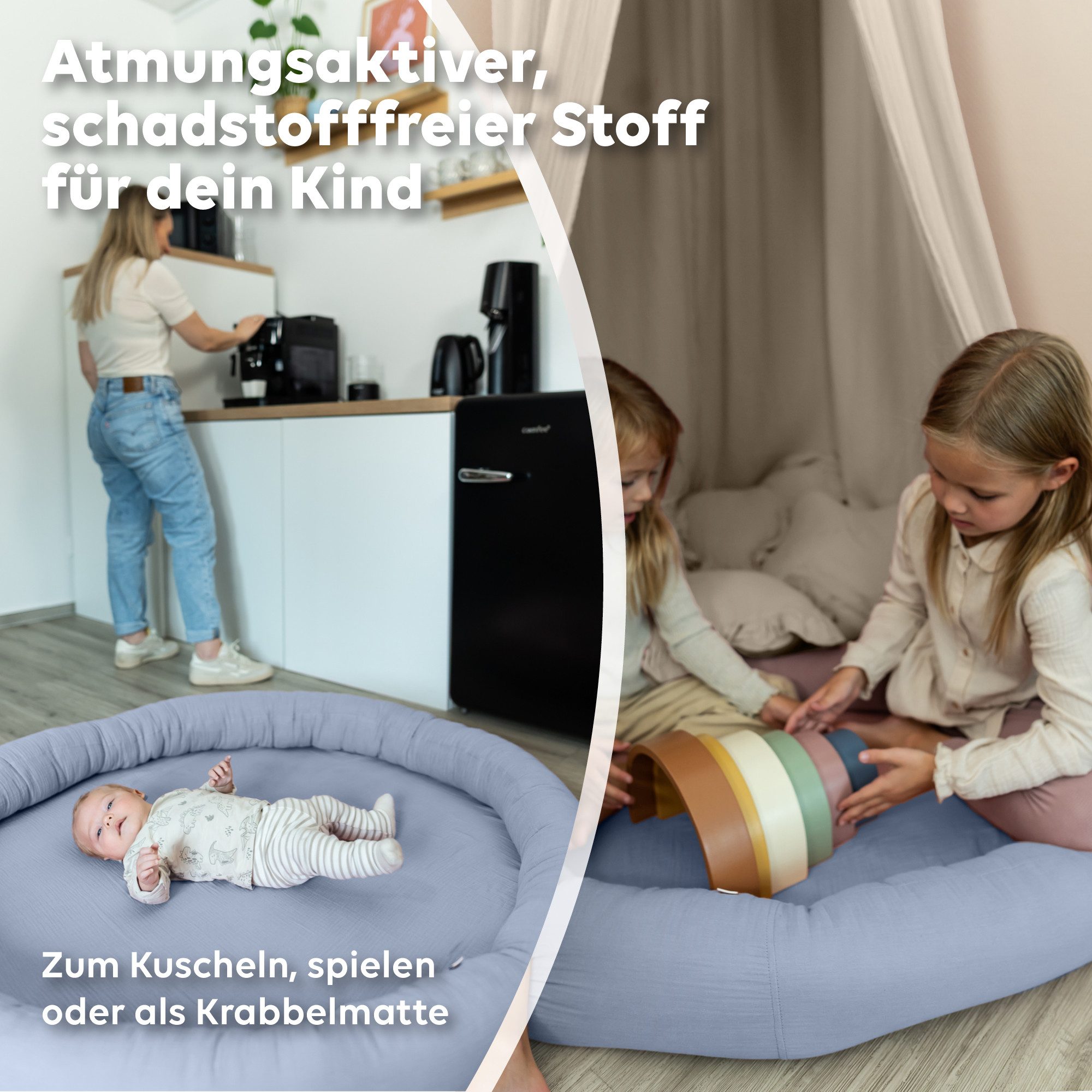 lilimaus Bodenkissen Sitzkissen für Kinder aus Musselin - Spielmatte & Kuschelecke, mit zarter Rüscheneinfassung - zum Lesen, Spielen & Kuscheln
