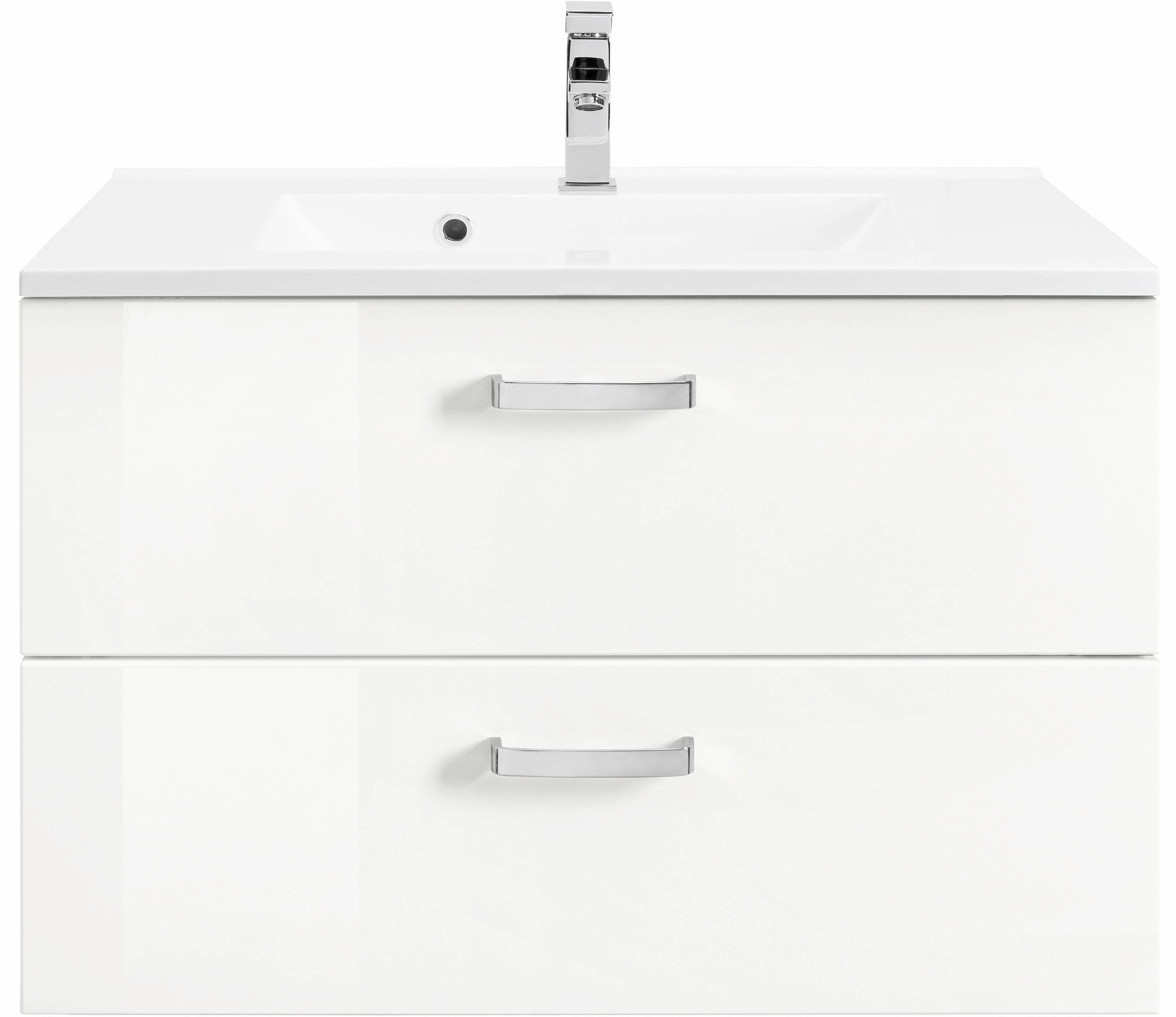 HELD MÖBEL Waschbeckenunterschrank weiß/weiß/graphit | Badmöbel, inkl. Waschbecken Waschtisch graphit Ravenna