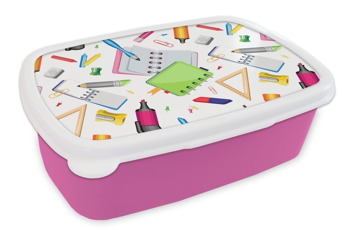 Lunchbox Schule (2-tlg), für Muster Bleistift, Brotdose Kunststoff, MuchoWow rosa Mädchen, Kunststoff - Snackbox, Brotbox Erwachsene, Kinder, -