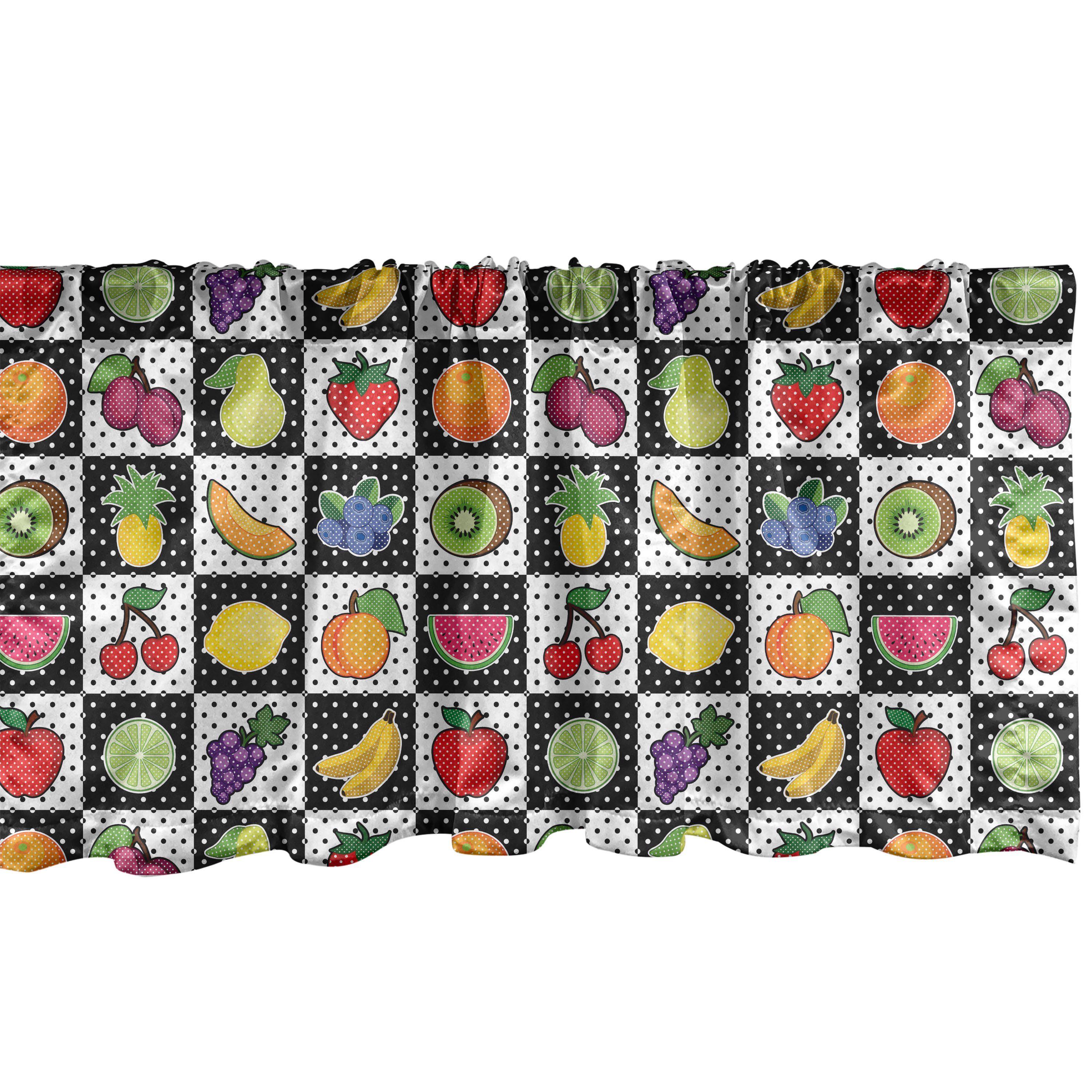 Scheibengardine Vorhang Volant für Küche Schlafzimmer Dekor mit Stangentasche, Abakuhaus, Microfaser, Schwarz und weiß Küche Obst