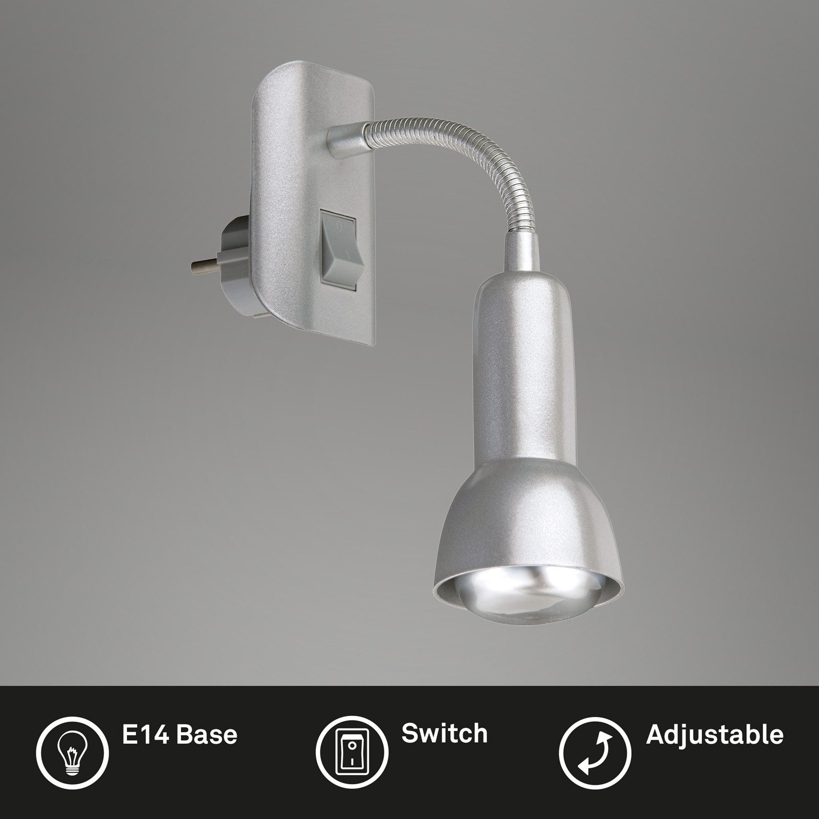 Briloner Leuchten Wandleuchte Wandlampe Extra-Warmweiß Flexarm E14, ohne Leuchtmittel, 2700K - Extra - Warmweiß, Flexarm, Wippschalter, titan, max. 25 W, exkl. E14, 7 x 22 x 14 cm