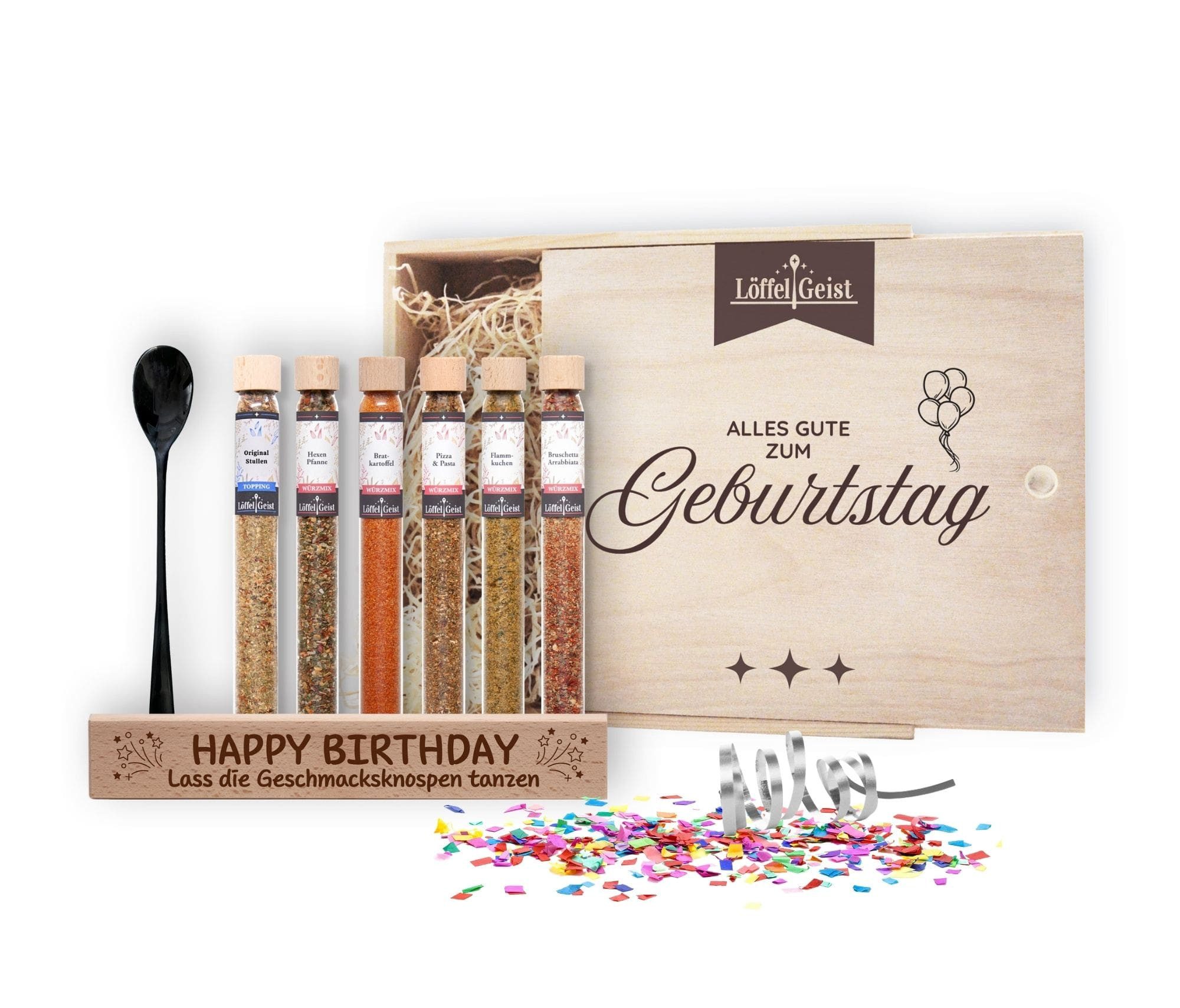 Löffelgeist Lebensmittel-Geschenkset Alles gute zum Geburtstag Geschenkbox