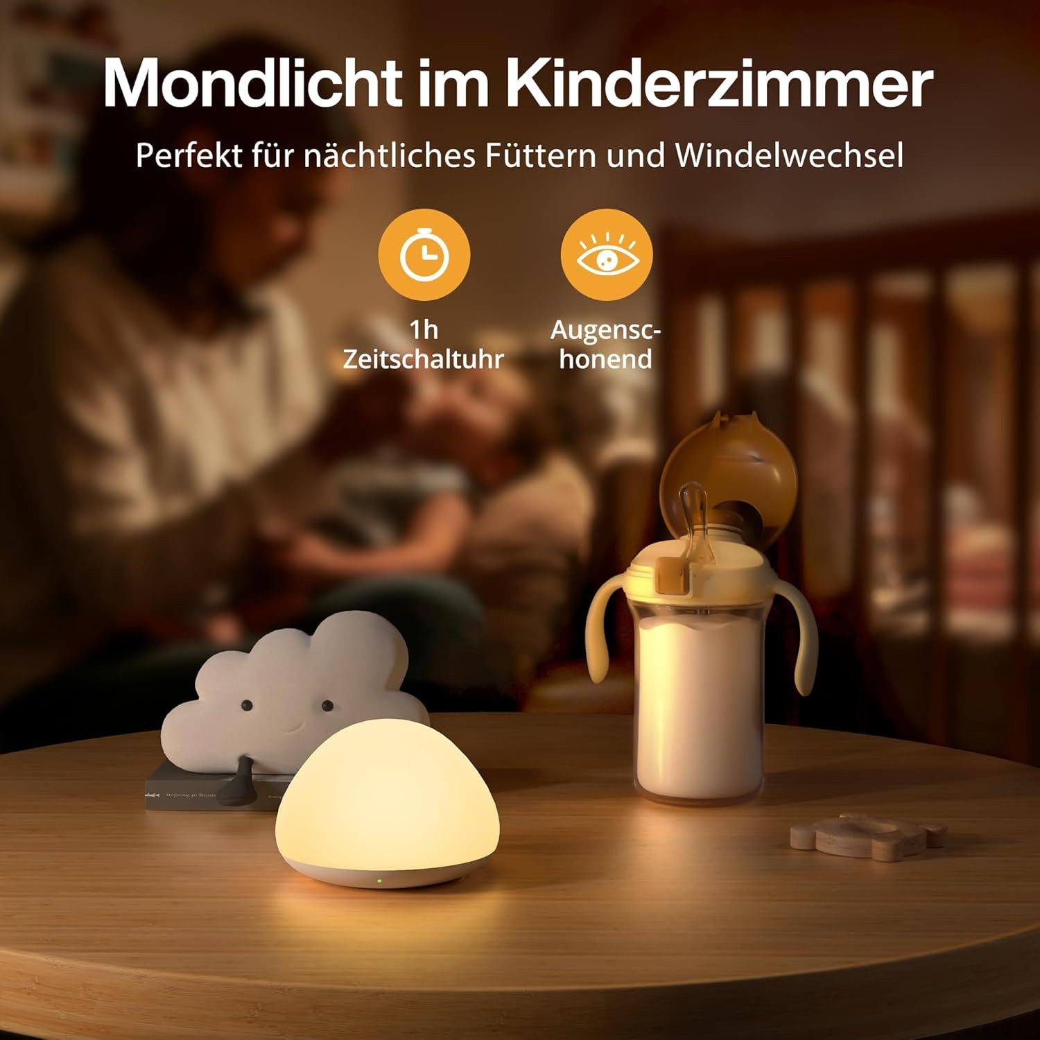 Jolywell LED Nachtlicht JW-CL003, LED fest integriert, Dimmbar, RGB-Farbwechsel, Touch-Steuerung, USB-C wiederaufladbar – Bild 4 von 5
