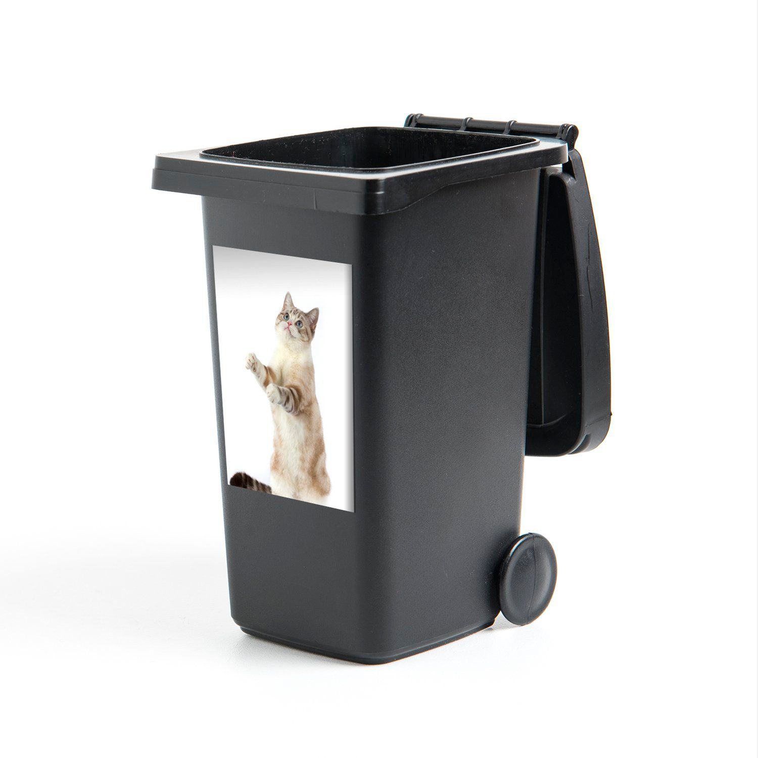MuchoWow Wandsticker Katze Container, auf Mülleimer-aufkleber, Hinterbeinen Abfalbehälter St), Mülltonne, stehend Sticker, (1 den