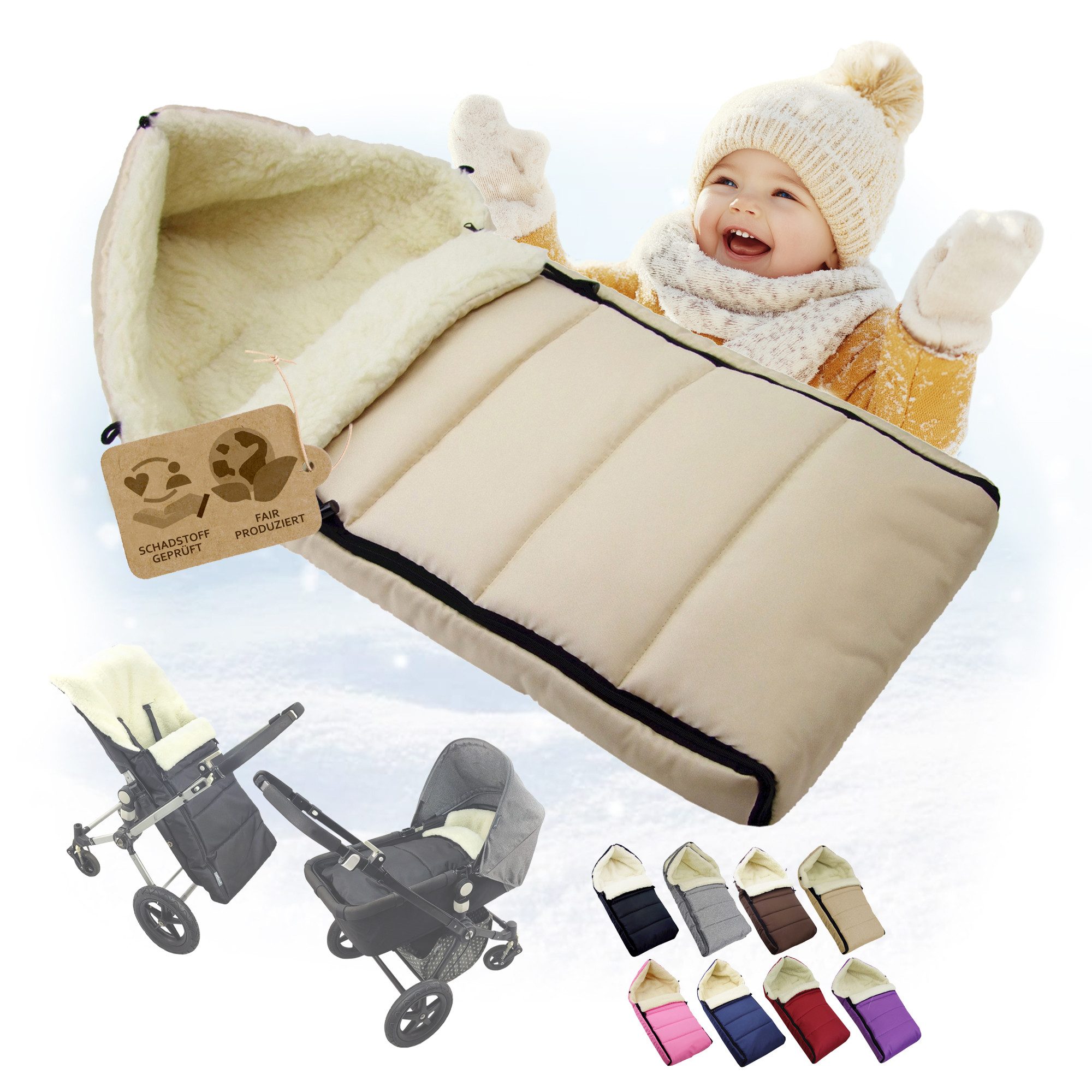 BambiniWelt by Rafael K. Fußsack Winterfußsack Babyfußsack Fußsack Kinderwagen Wolle 108cm LINIERT, universal
