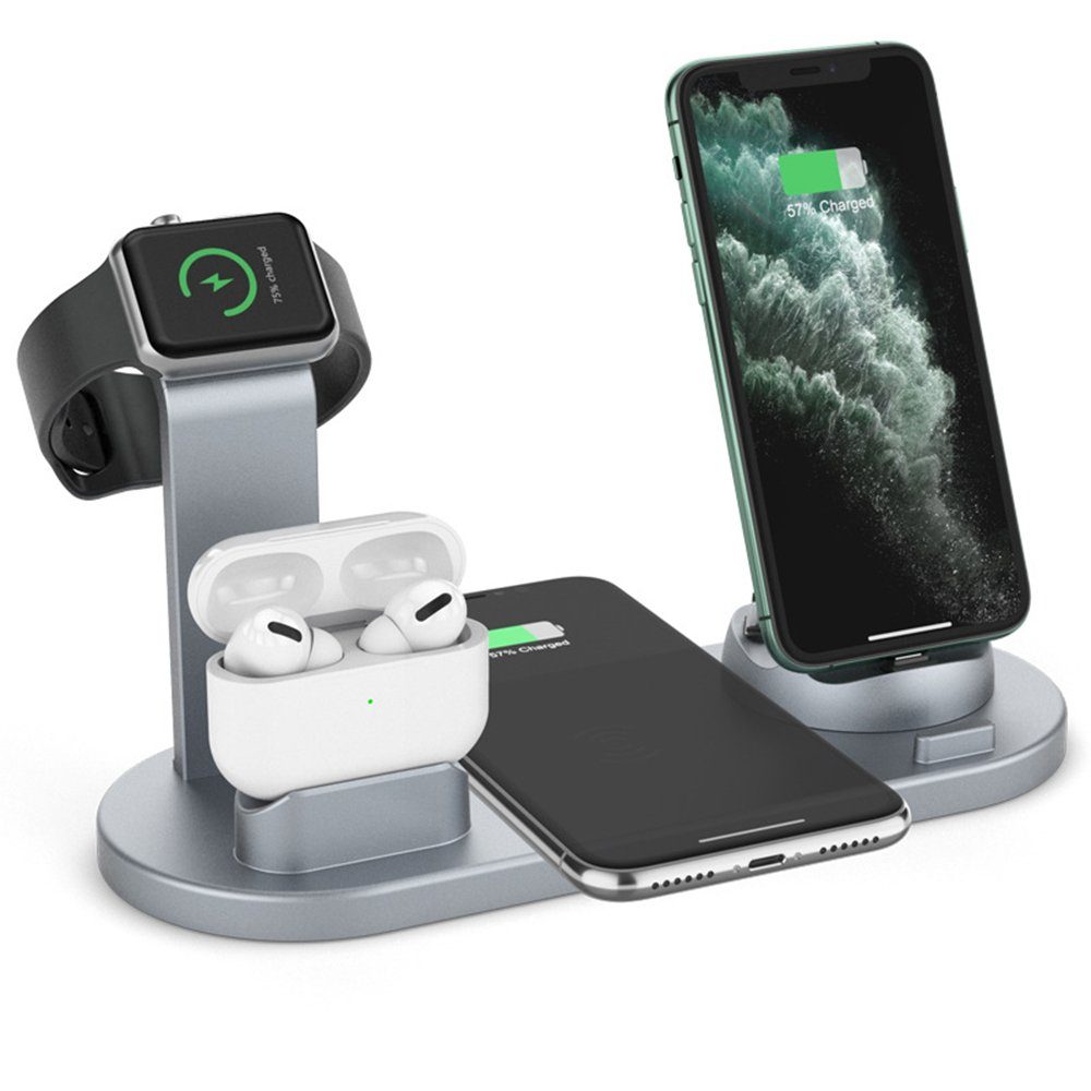 Housruse Kabelloses Ladegerät, 4 in 1 Wireless Charger Wireless Charger  (für Apple Watch Series 7 6 SE 5 4 3 2, AirPods Pro 3 2 1, für 13/13 Mini/13  ProMax/12/12 ProMAX/11/XR/X, Induktive Ladestation Charging Station)
