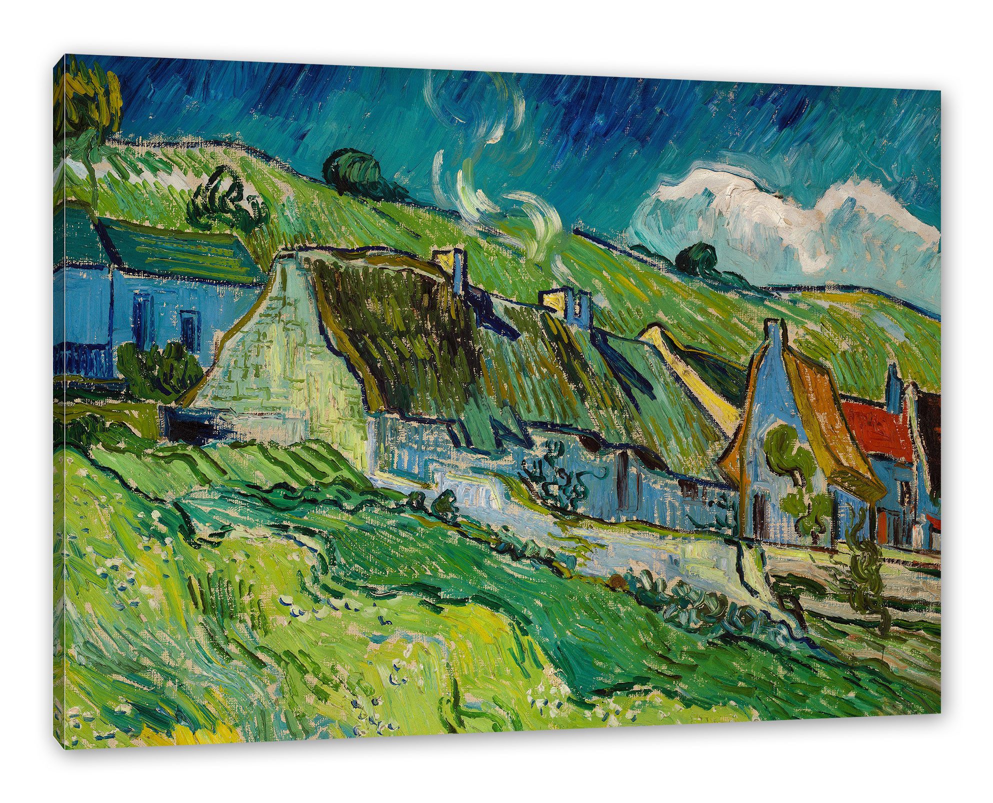 Pixxprint Leinwandbild Vincent Van Gogh - Strohgedeckte Landhäuser, Vincent Van Gogh - Strohgedeckte Landhäuser (1 St), Leinwandbild fertig bespannt, inkl. Zackenaufhänger