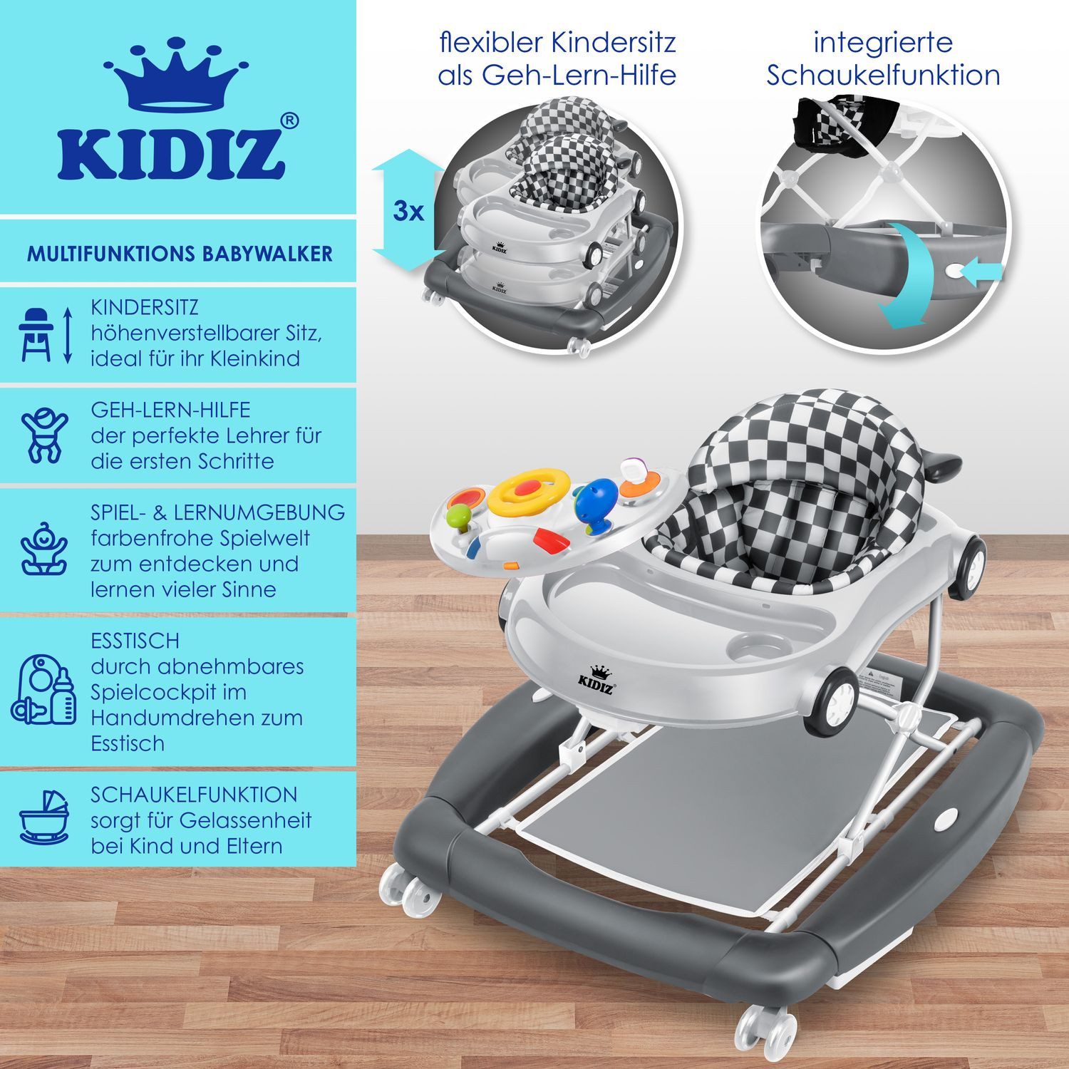 KIDIZ Baby Walker, 4-in-1 Baby Walker, Play and Learning Walker