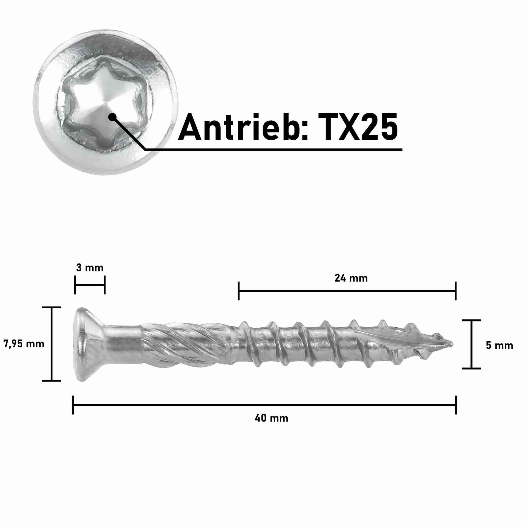 SCREWREBEL Terrassenschraube Edelstahl rostfrei A2 T-INOX mit Schneidkerbe, Reibteil, (200 St), sechs Fräsrippen am Unterkopf