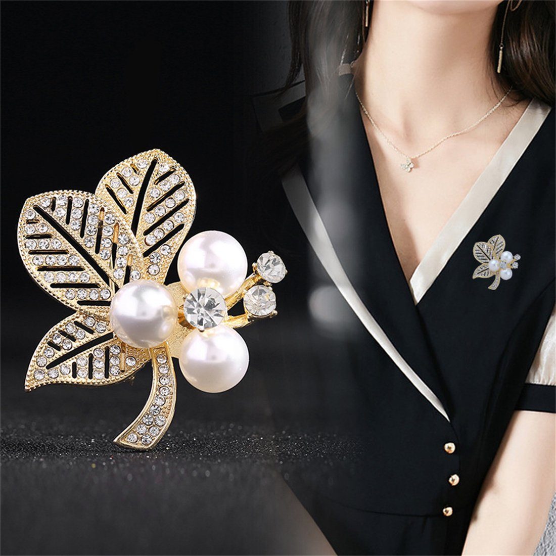 DÖRÖY des Set Broschen Pin Baum Strass Set Frauen Brosche Accessoire Lebens Perle 2er mit