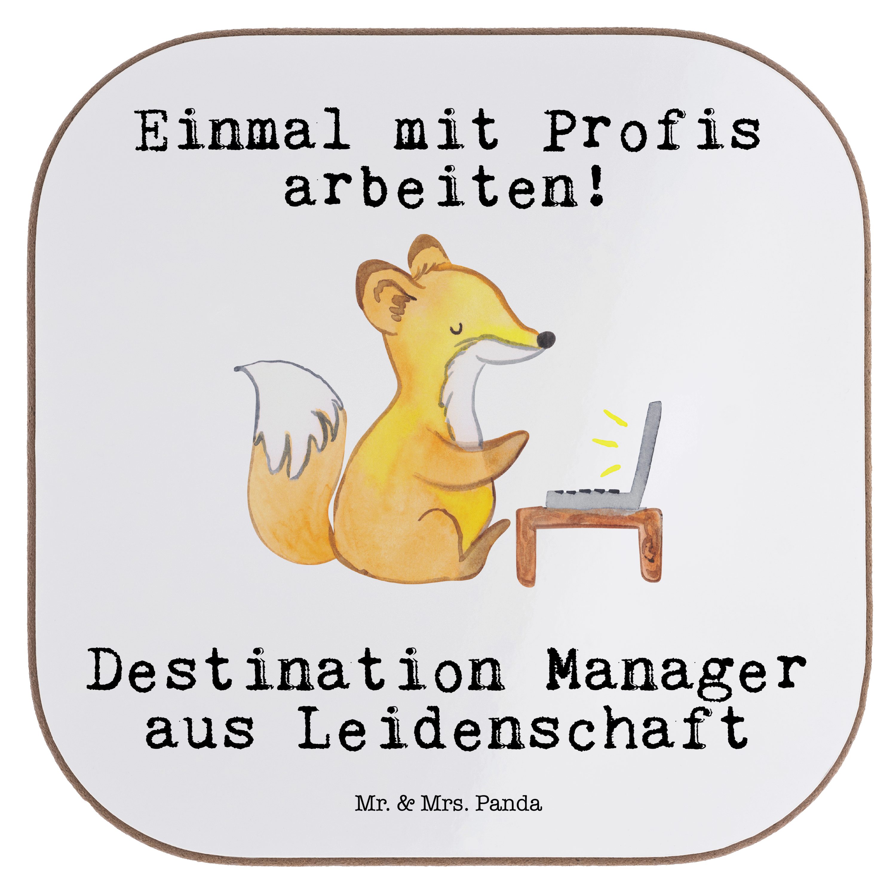 Mr. & Mrs. Panda Getränkeuntersetzer Destination Manager aus Leidenschaft - Weiß - Geschenk, Jubiläum, Unt, 1-tlg.