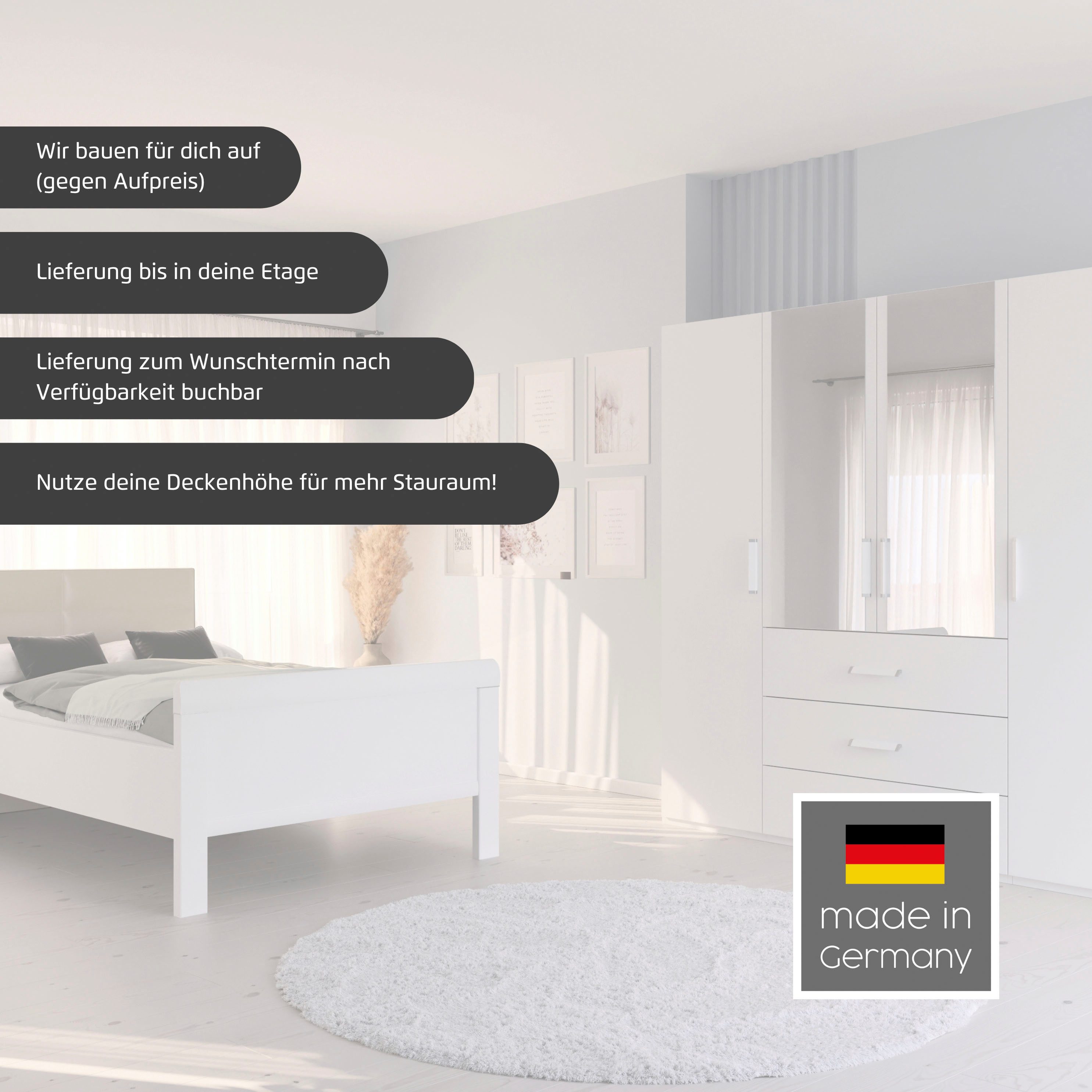 rauch Schlafzimmer-Set Komplettschlafzimmer Schlafzimmer EVELYN, (Set, 3-tlg., inkl. SOFT-CLOSE-FUNKTION), Schrank und Bett in 2 Breiten, Nachttisch 2 Schubladen MADE IN GERMANY