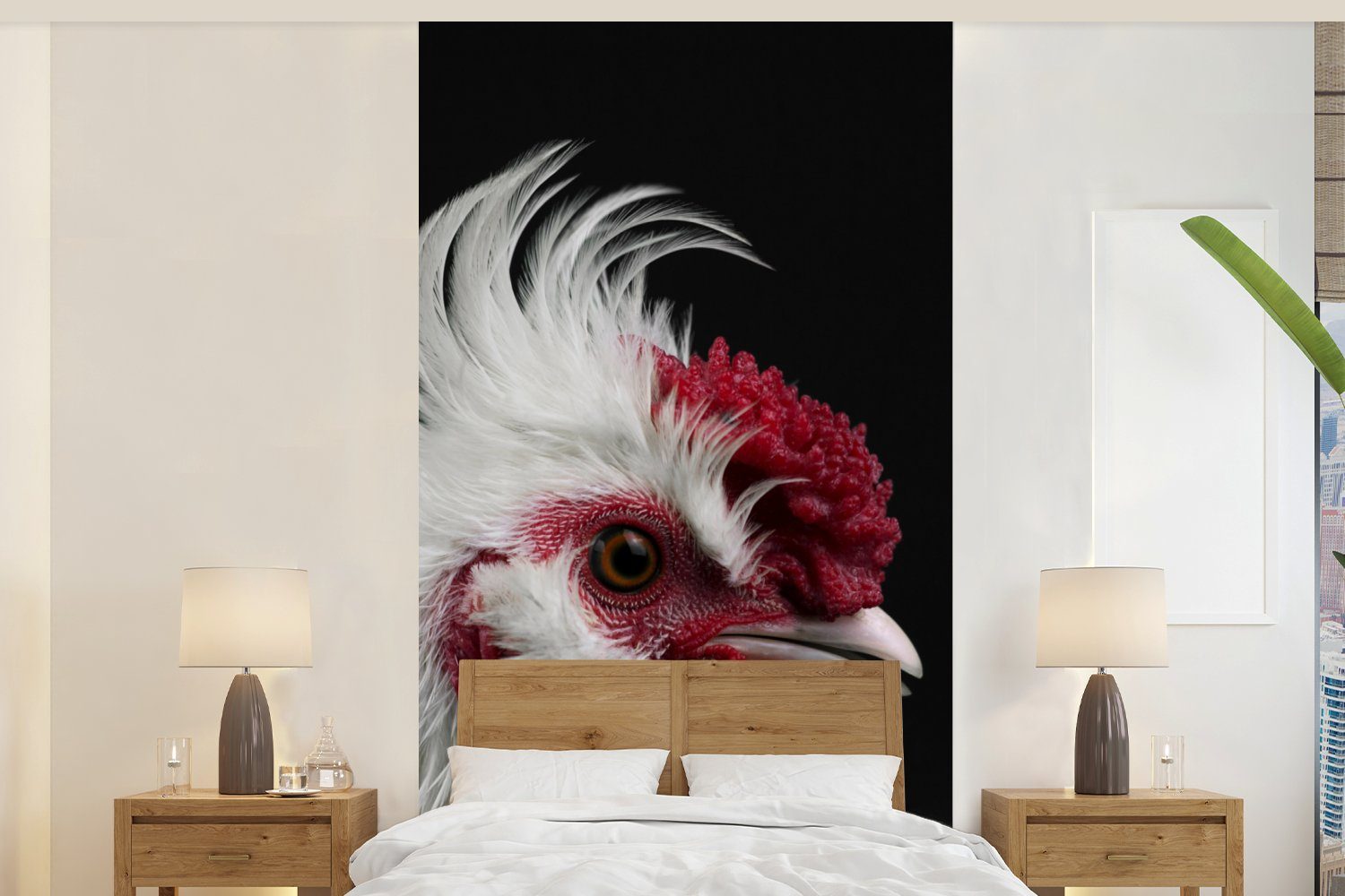 Vliestapete (2 Vogel Fototapete Küche, Matt, bedruckt, - Schwarz, - St), Schlafzimmer Fototapete Wohnzimmer MuchoWow für Huhn