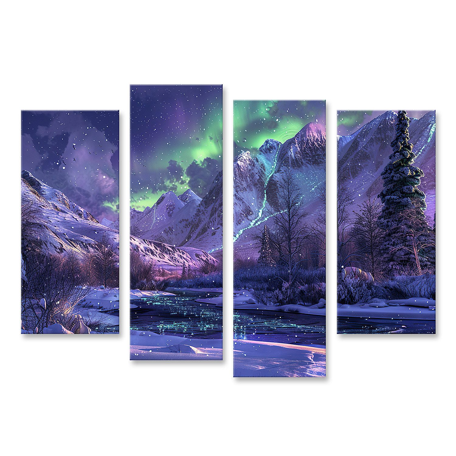 islandburner Leinwandbild Schöne Polarlichter, helle Aurora Borealis, winterliche Atmosphäre