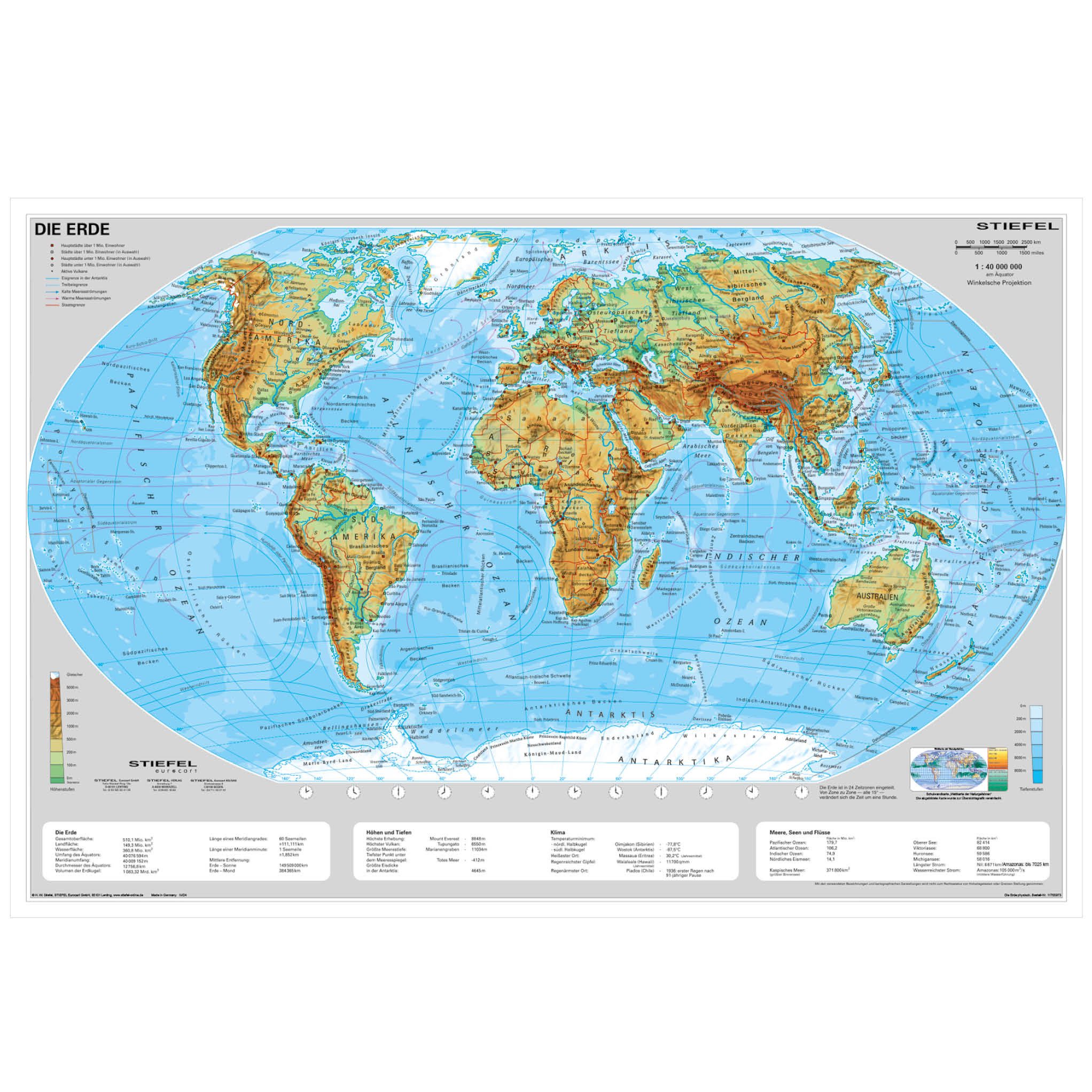 STIEFEL Poster Weltkarte Erde physisch 68x46cm, 63x46cm und 95x62cm günstig online kaufen