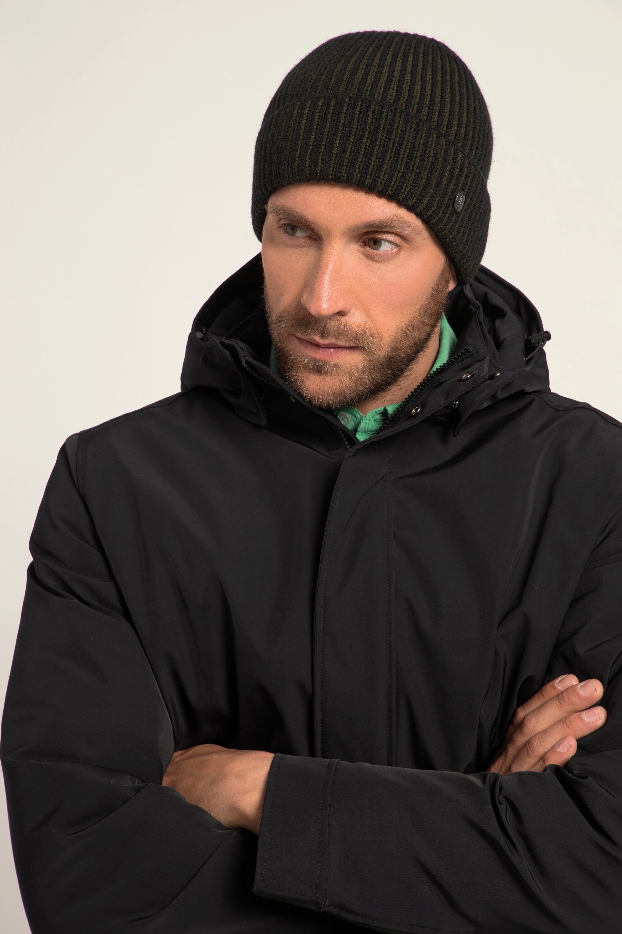 JP1880 Strickhandschuhe Mütze zweifarbiger Rippstrick Krempe günstig online kaufen