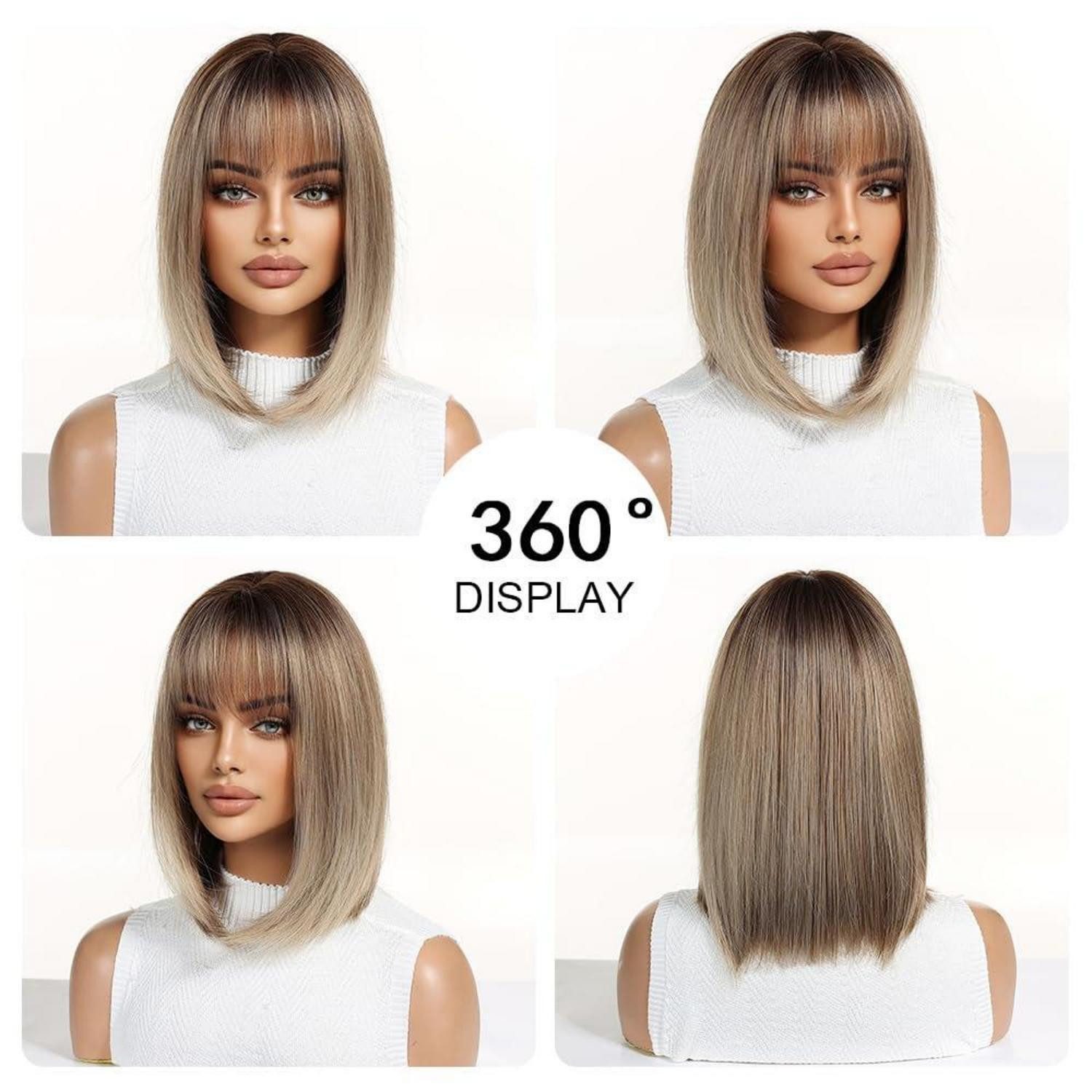 LuxusKollektion Kunsthaarperücke Ombre Blonde Bob Perücke mit Pony Kurz Gerade Synthetisches Haar für