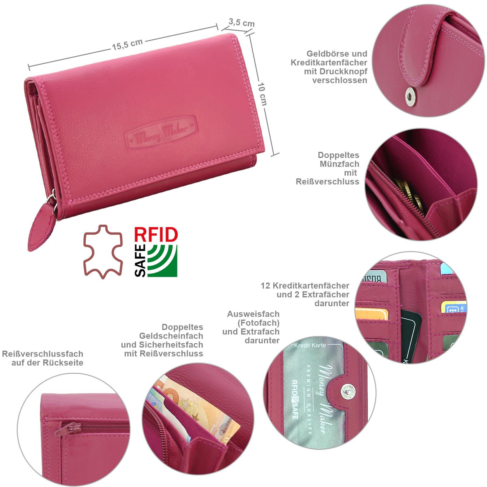 Money Maker Geldbörse Großes Damen Leder Portemonnaie mit RFID Schutz Geldb günstig online kaufen