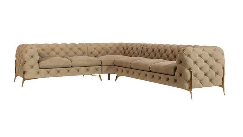 S-Style Möbel Ecksofa Chesterfield Ashley mit Goldene Metall Füßen, Die Eckeinheit kann entweder rechts- oder linkshändig sein, mit Wellenfederung