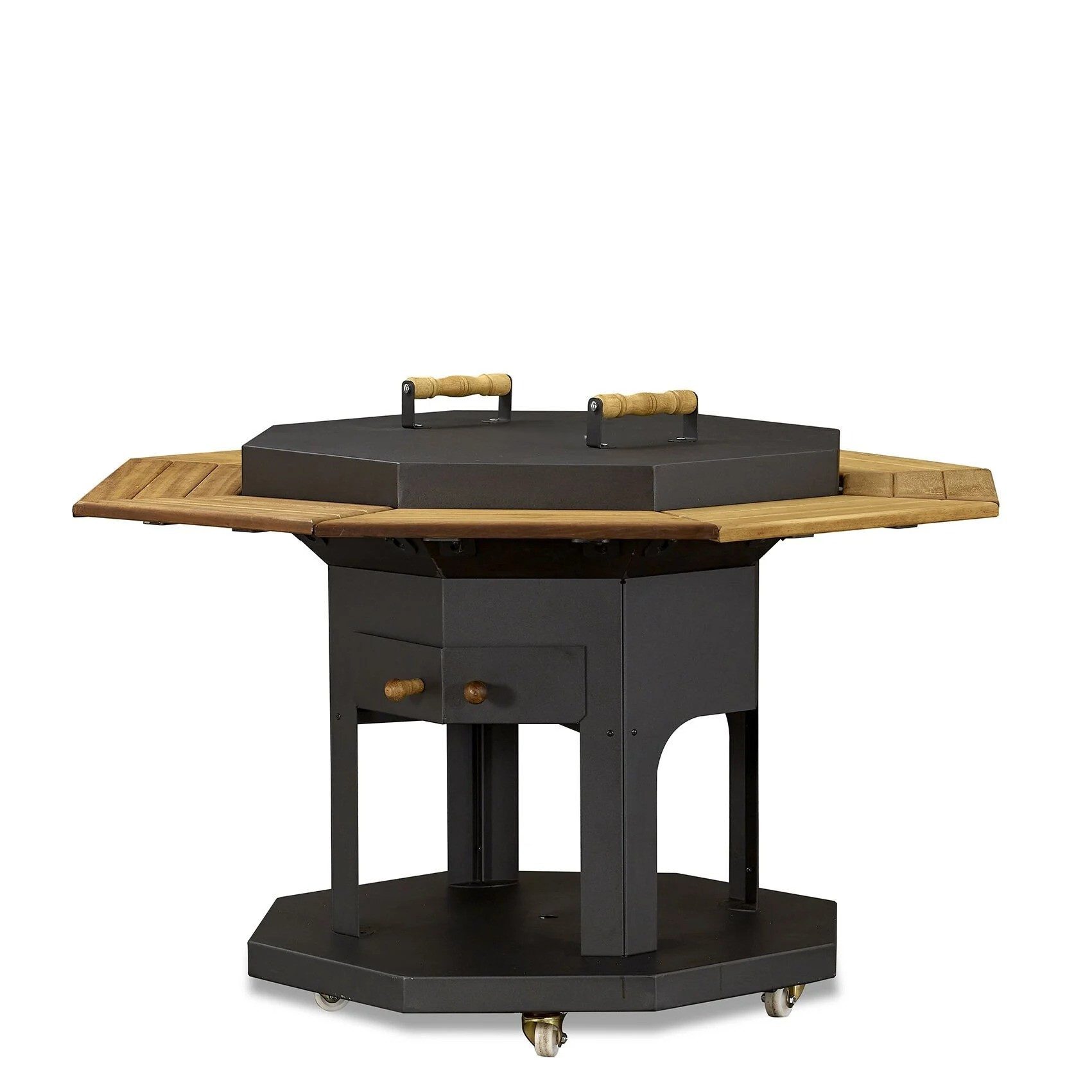 JVmoebel Grillkamin Schwarzer Holz-Grilltisch mit Ablageflächen für Gartenpartys, Made in Europe