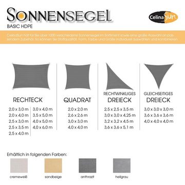CelinaSun Sonnensegel HDPE BASIC Sonnenschutz atmungsaktiv Dreieck 2,5x2,5x3,5m anthrazit