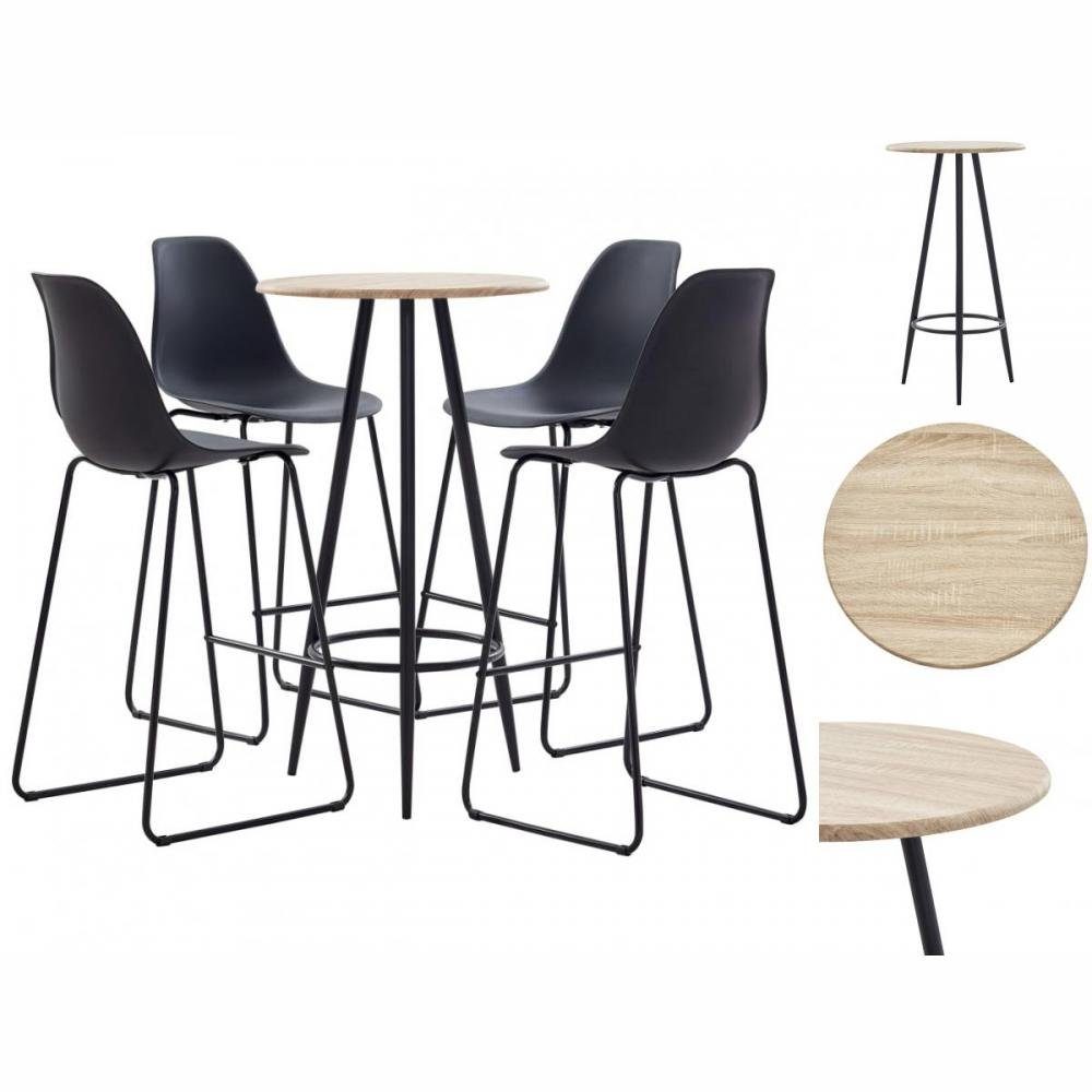 vidaXL Sitzgruppe 5-tlg Bar-Set Kunststoff Schwarz Hochstühle Barhocker Bar Hochtisch Ba